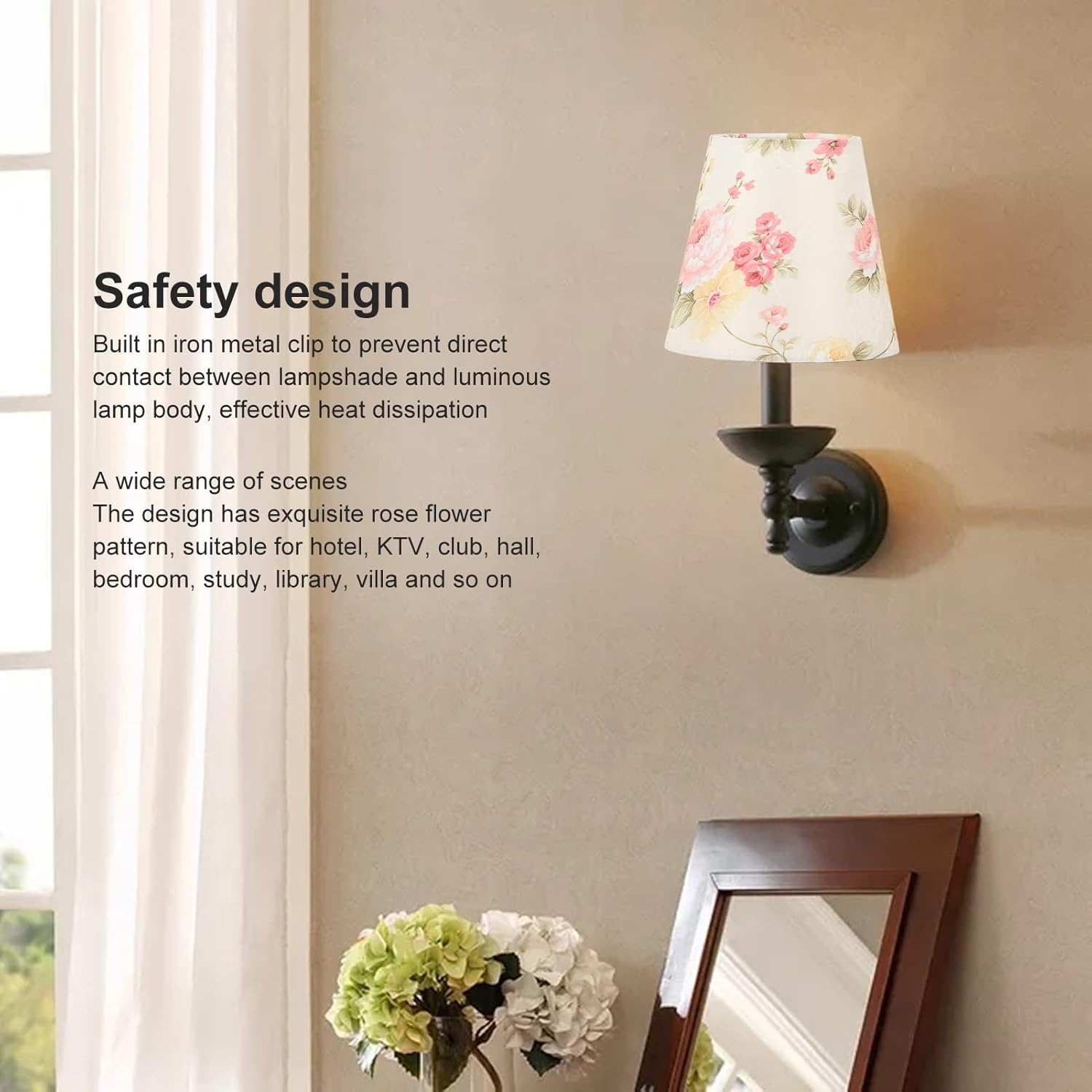 Flower Pattern Clip On Bulb Lampshade, Cloth Lamp Shade, Lamp Shade for Table Lamps, Chandelier Floor Lamp