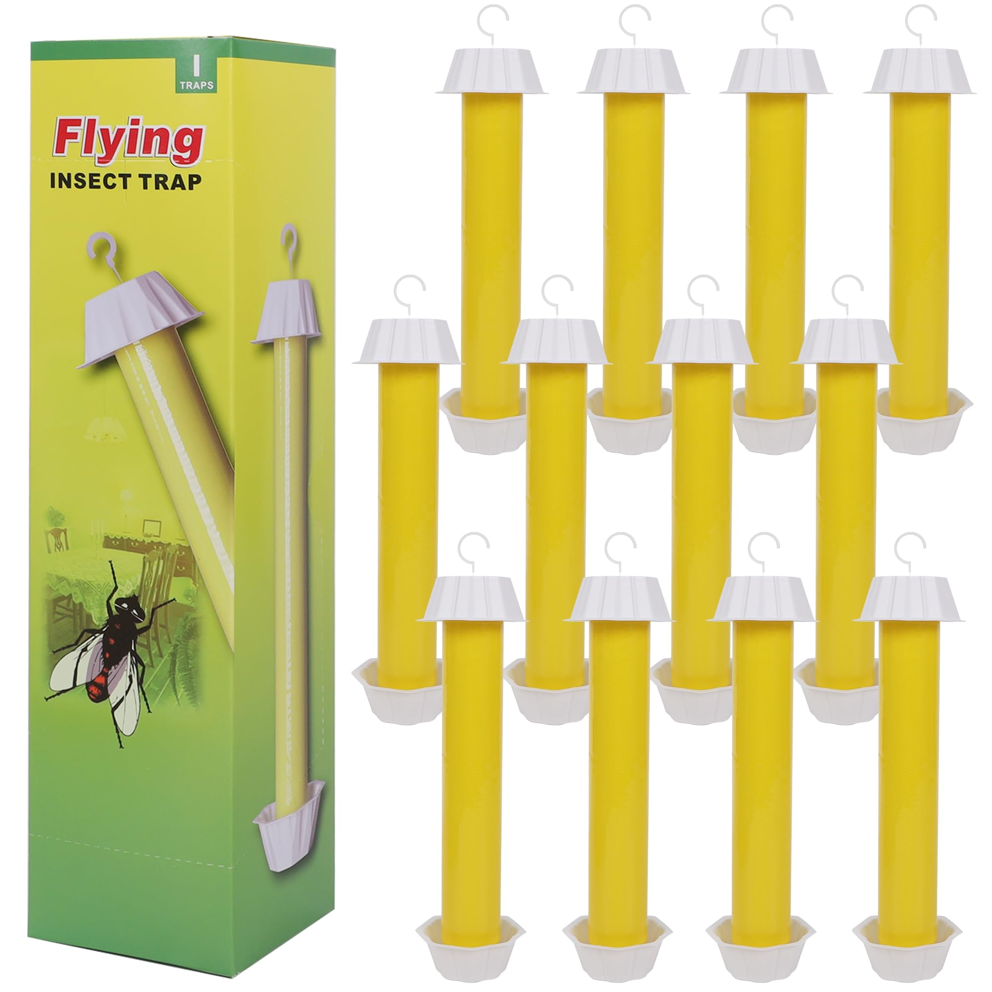 Trampas adhesivas para moscas para interiores y exteriores, 12 unidades, palo para colgar moscas, trampa para insectos voladores, trampa para avispas (amarillo)