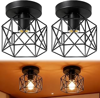 Lot de 2 plafonniers vintage : suspension industrielle E27 Lampe en fer Cage Plafonnier Vintage Plafonnier Suspension Abat-jour avec support E27 pour couloir Étude Cuisine Bureau Chambre