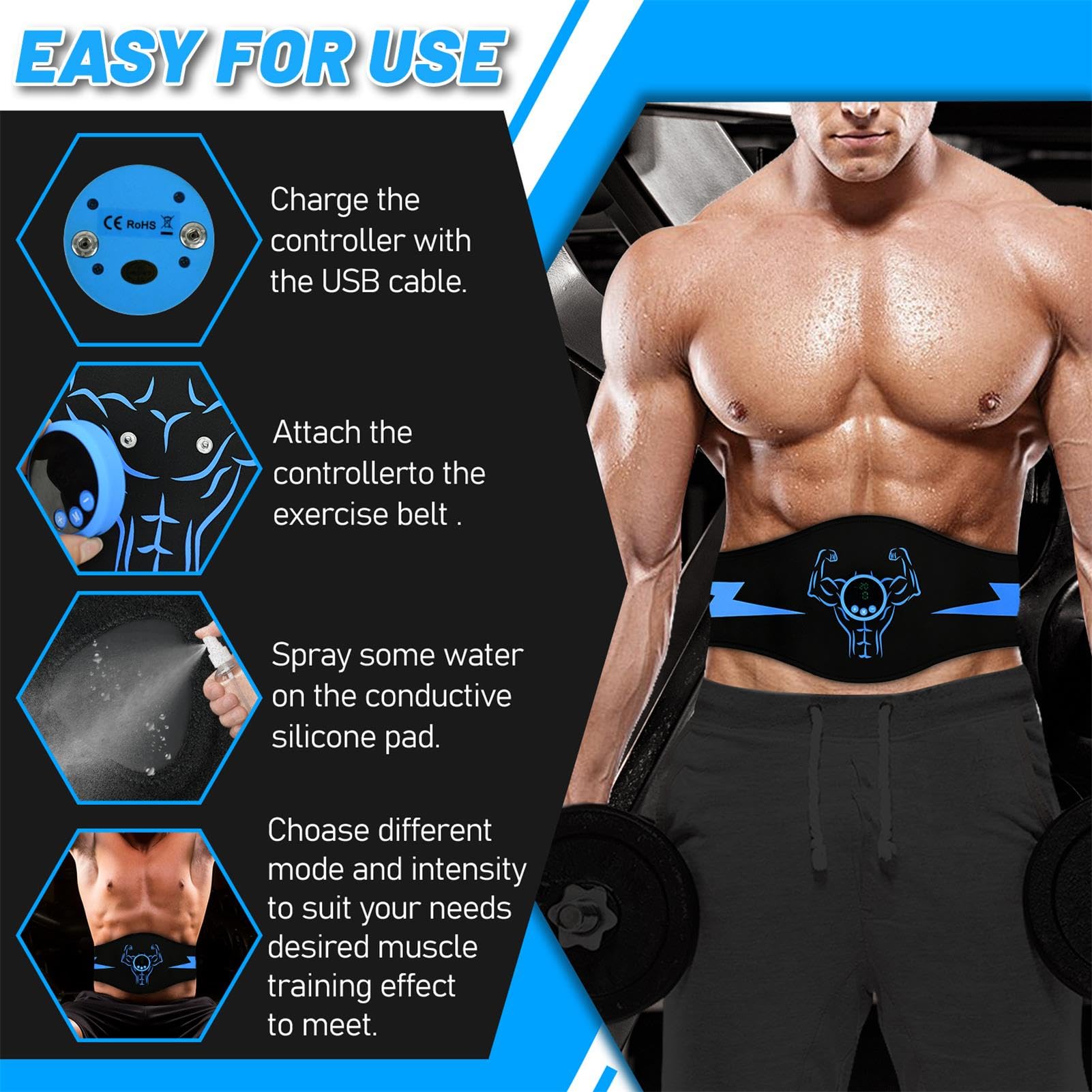 EMS Bauchmuskeltrainer Bauchmuskeltrainer Elektrisch mit 12 Modi & 19 Intensitätsstufen, LCD-Display & USB Wiederaufladba EMS Trainingsgerät für Bauch/Arme/Beine