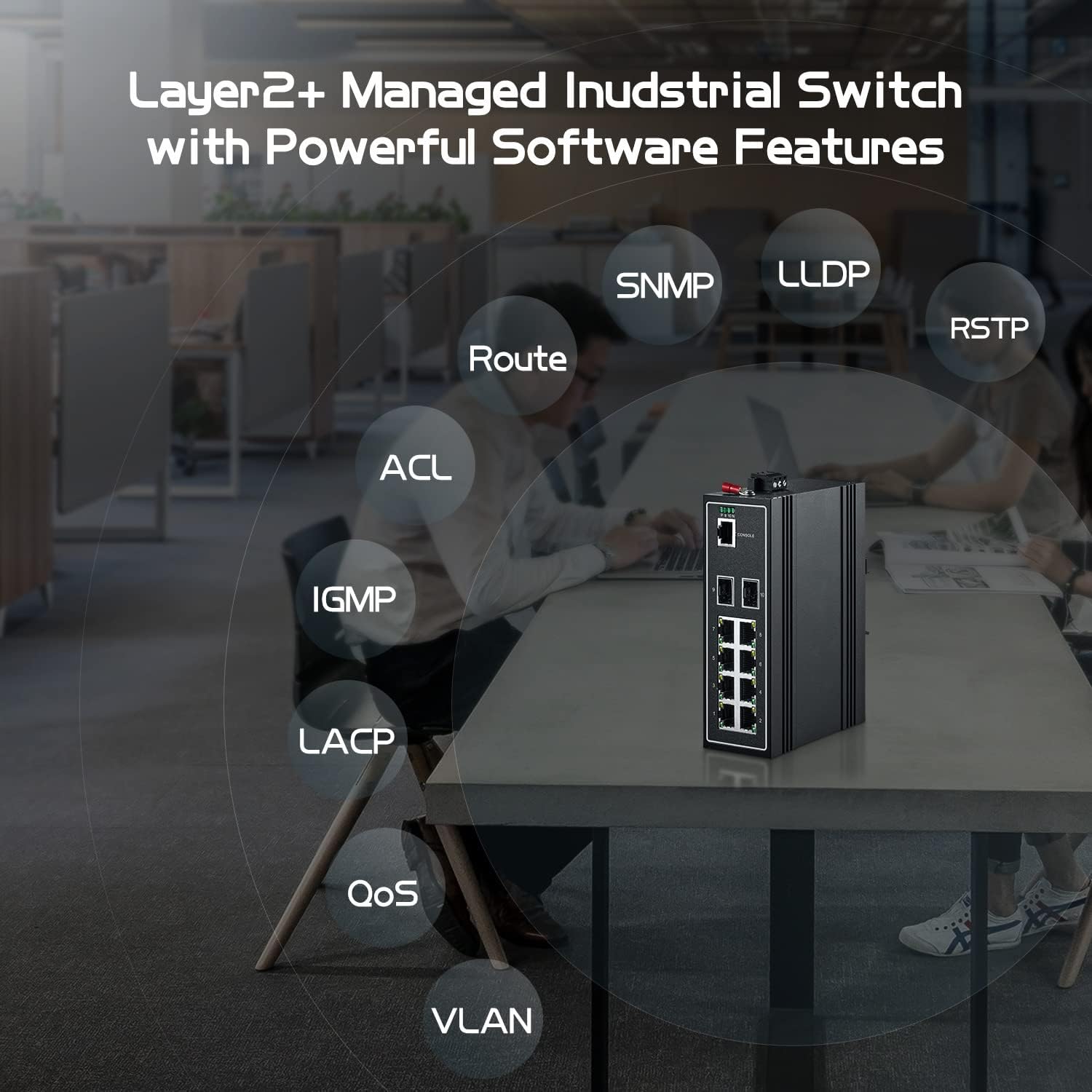 Binardat 10 Port Gigabit L2+ Managed Industrial DIN-Rail Switch, 8 Gigabit Ethernet Ports, 2 Gigabit SFP, Vlan|Route|Ring|ACL|Qos Web/Console Managed