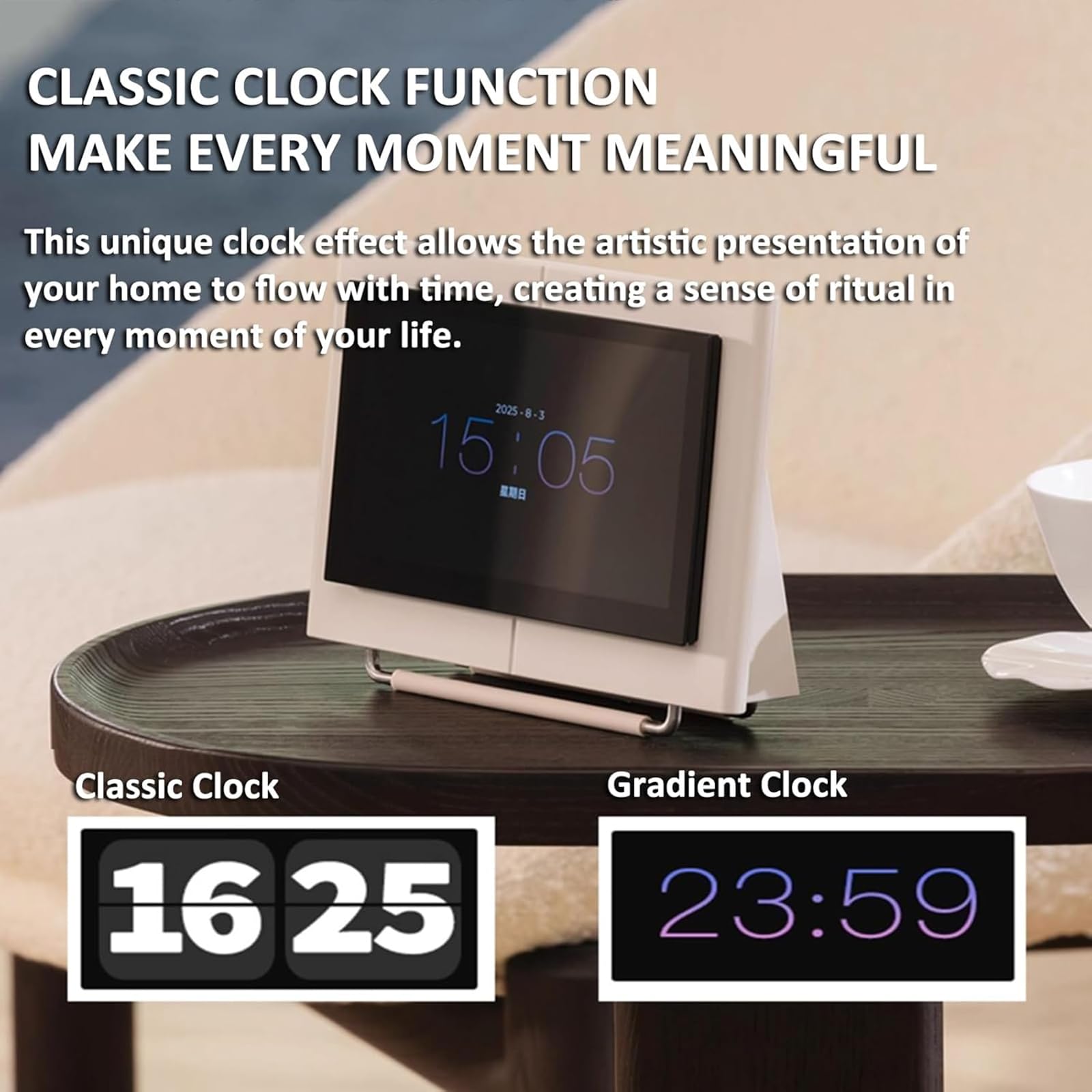 Altoparlante Bluetooth con display con testo fluttuante, audio HIFI, 14 sfondi dinamici, 8 effetti fluttuanti, Bluetooth 5.3, ideale per camera da letto o scrivania
