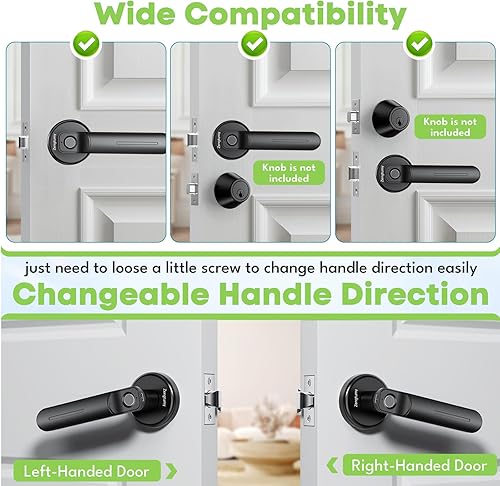 Miniatura 6 de Cerradura de puerta de huellas dactilares, perilla de puerta biométrica, cerradura de puerta de entrada sin llave para el hogar, dormitorio,