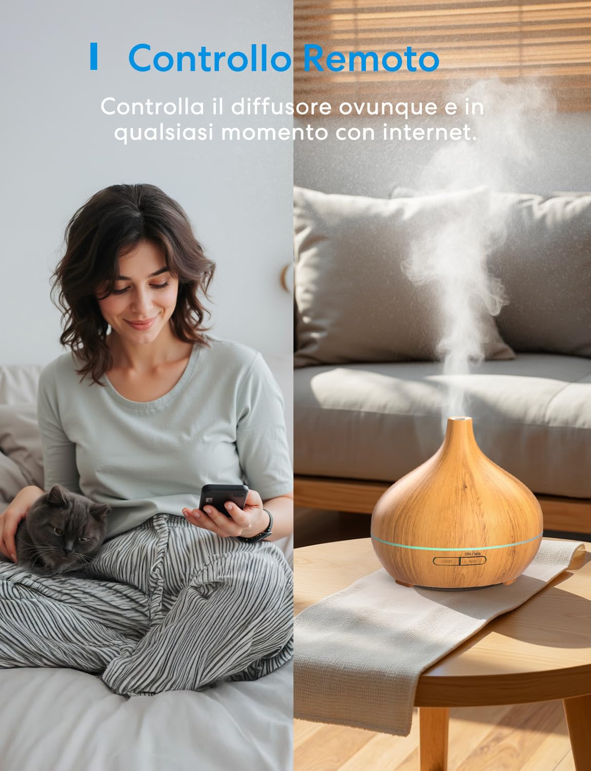 Meross Smart Diffusore di Oli Essenziali Mini | 400ML | Funzione di Temporizzazione | Controllo Remoto & Controllo Vocale | Intelligente Umidificatore | Compatibile con Apple Home, Alexa y Google Home