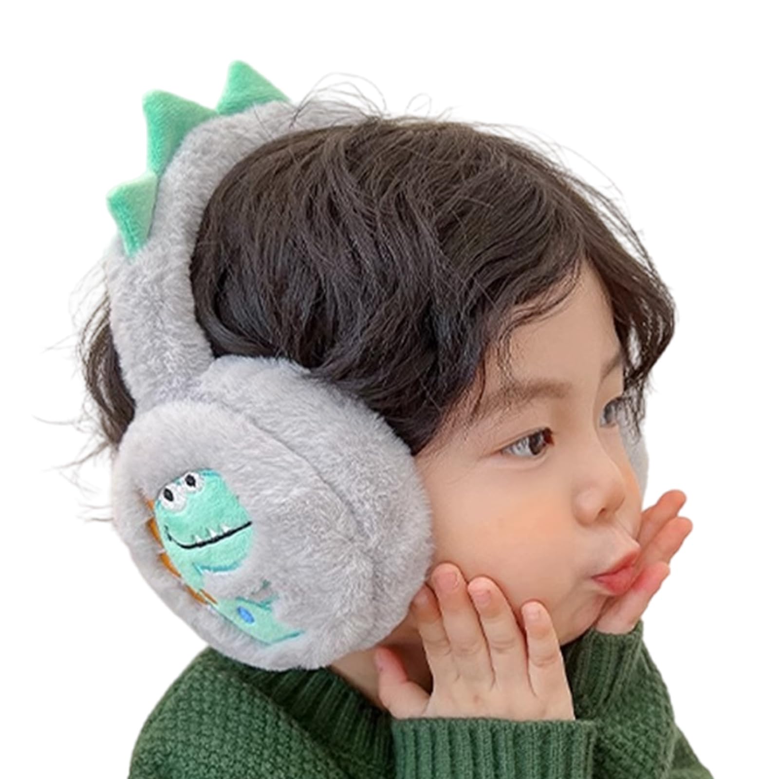 Glanhbnol Boys Gray Children Foldable Ear Warmers Lovely Dinosaur Print Ear Muffs Soft Earmuffs Winter Accessory For Girls And