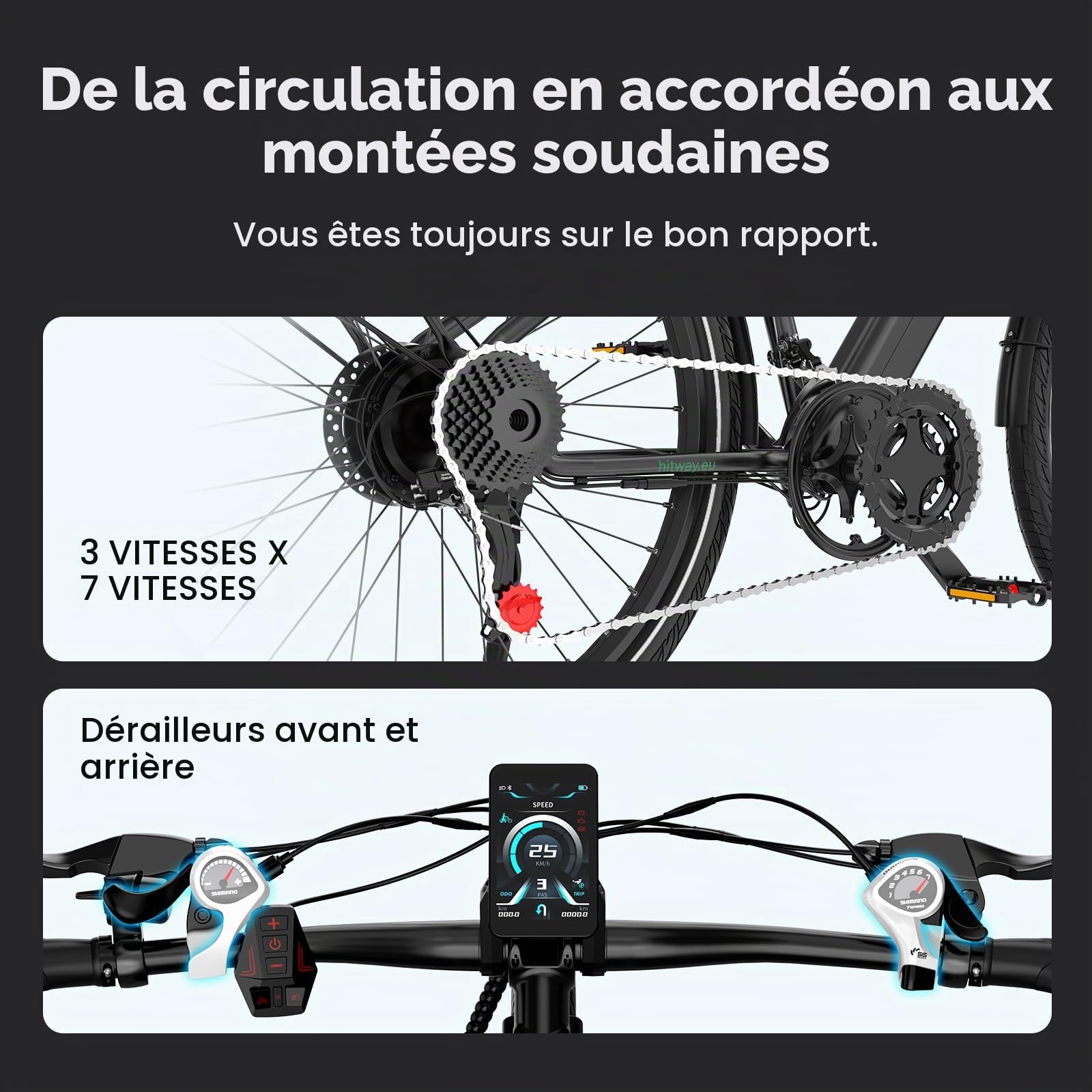 HITWAY Vélo Électrique, E-Bike avec Batterie Amovible 36V 12,8Ah, Moteur 250W jusqu'à 25 km/h, 27,5/29 Pouces, Autonomie 50–80 km, VTT Électrique Pedelec Ville pour Adultes