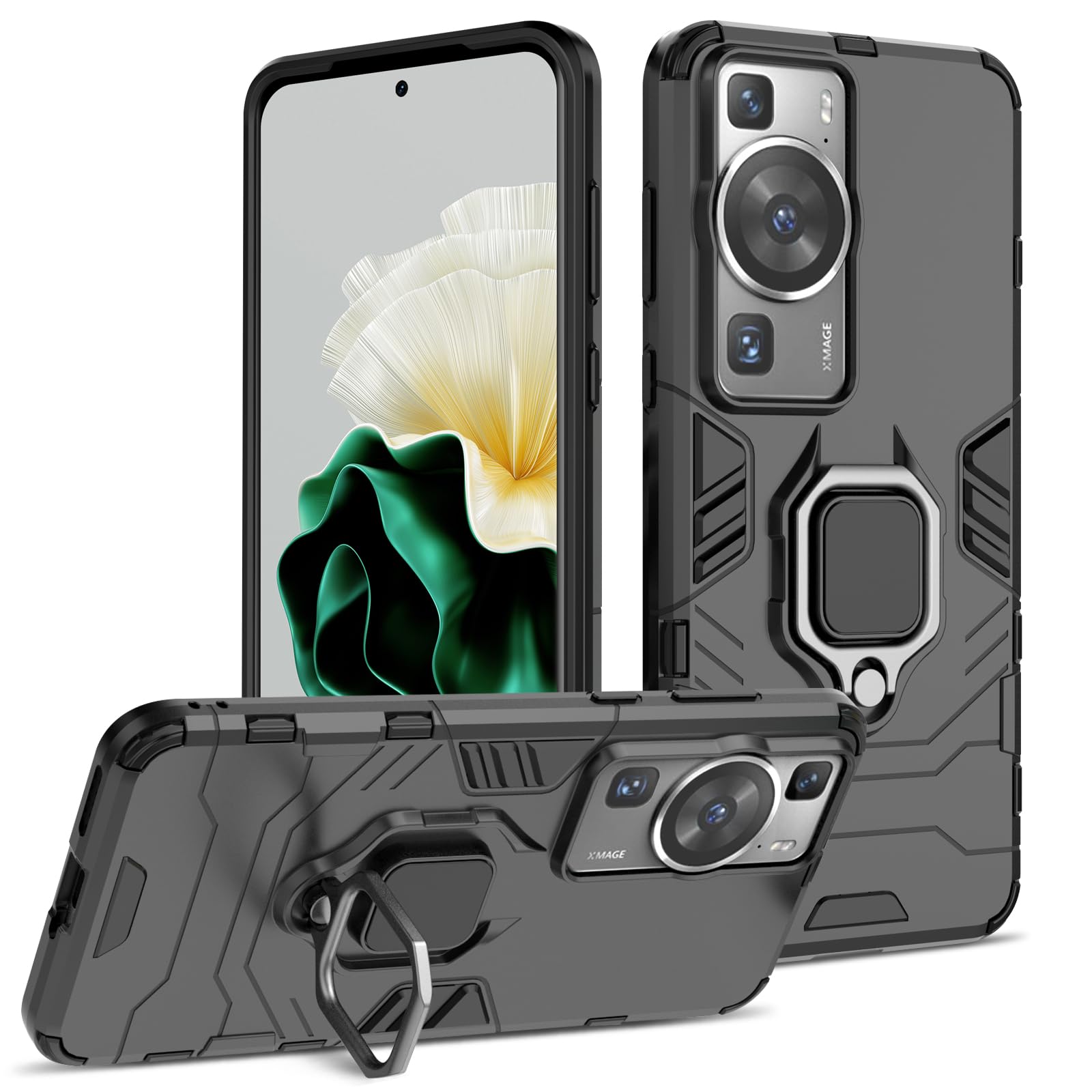 Funda para Samsung Galaxy A13 4G con Cristal Templado Protector Pantalla, Carcasa Antigolpes con Soporte anular metálico, Case Protectora de Grado Militar, Negro — view 70