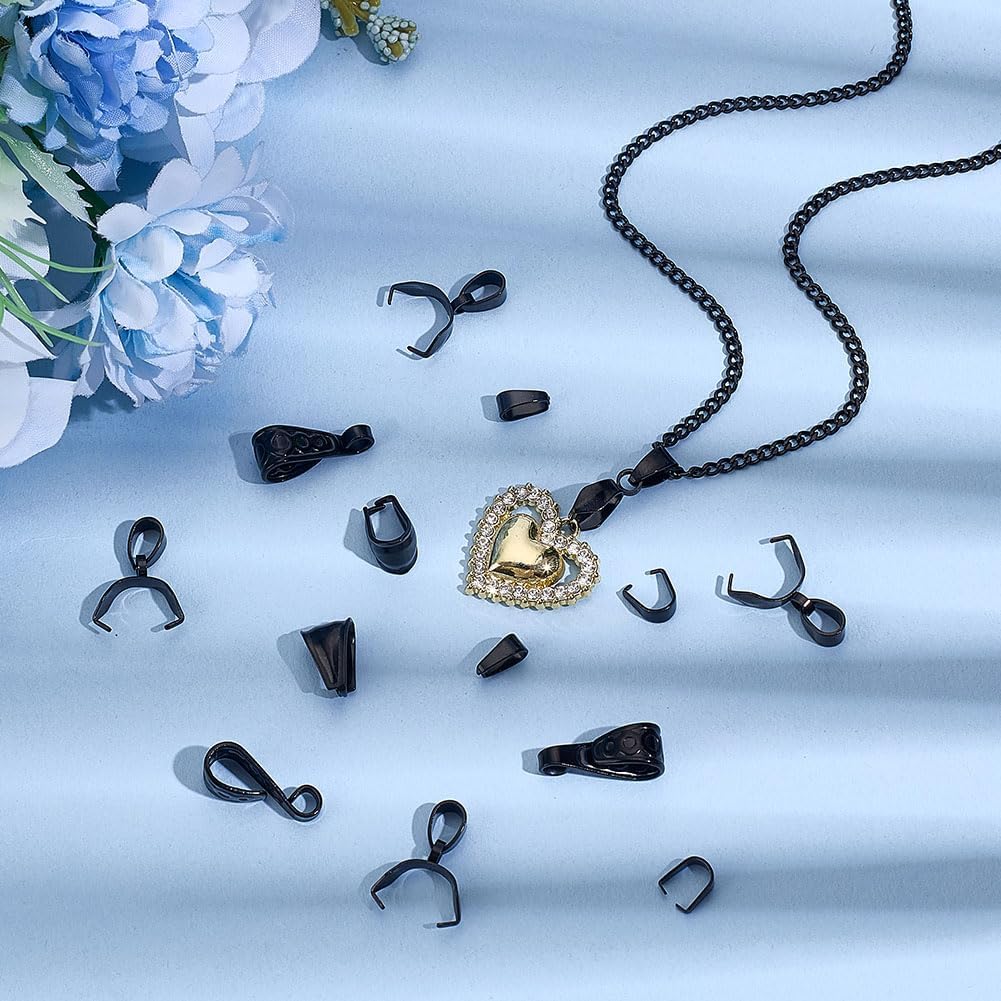 40Pcs 5 Styles Stainless Steel Snap on Bails Black Hook Pinch Clip Ice Pick Pinch Bails Pendant Dangle Charms Connectors Clasps for Neckalce Bracelet Jewelry Making DIY Craft - Image 4