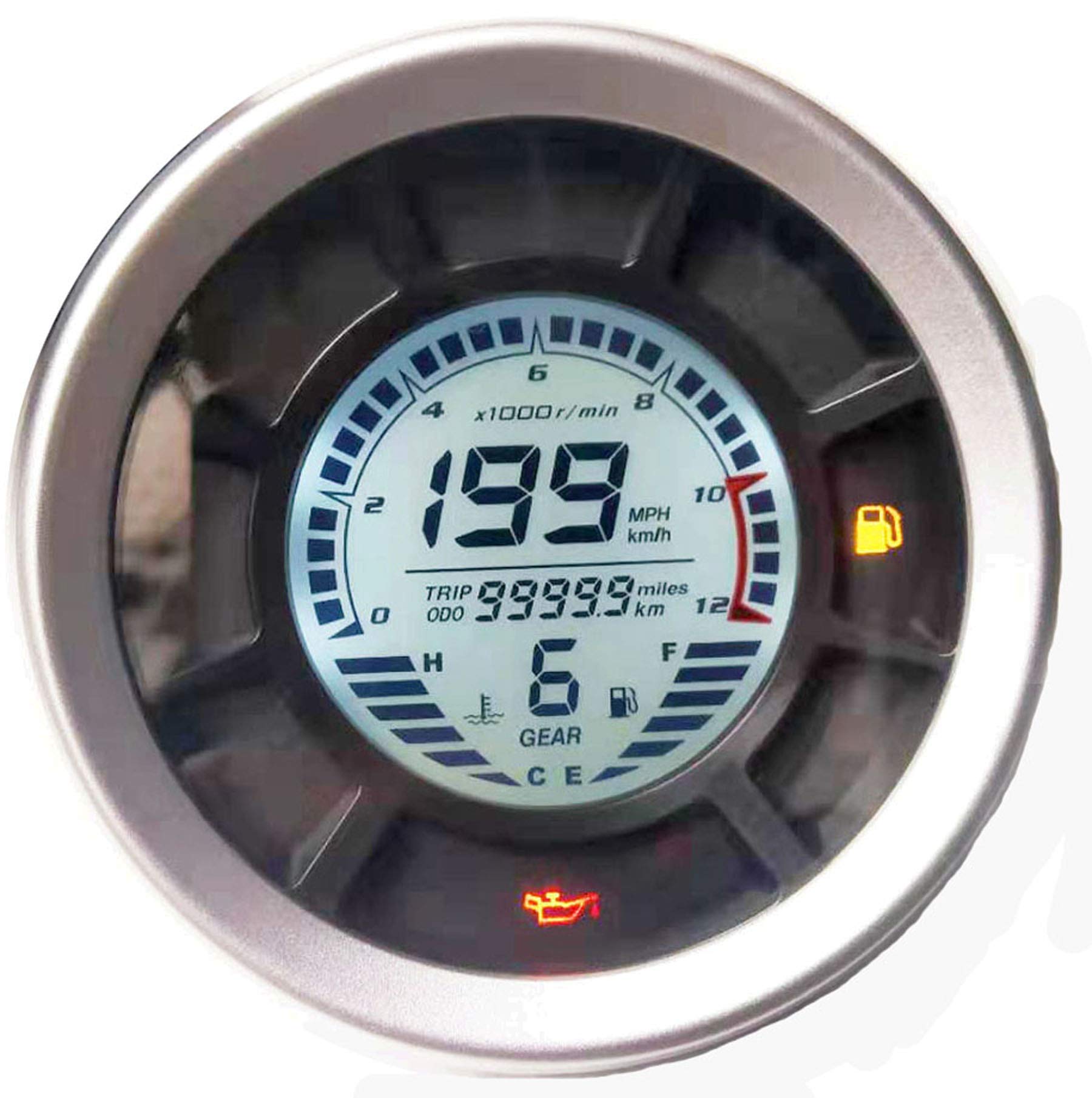 6 Gear Digital Motorcycle Speedometer 199 Kph Mph Universal Speedometer Odometer Fuel Gauge Water Temperature Gauge with Mount