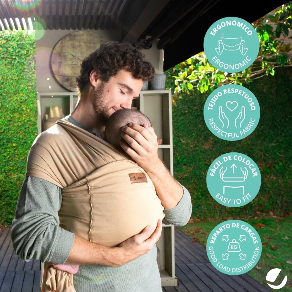 Jané Cocoon Fular Porteo Elástico, Desde Nacimiento hasta 20 kg, 5 m, Método Canguro, Ergonómico y Transpirable, con Bolsa, Greyland