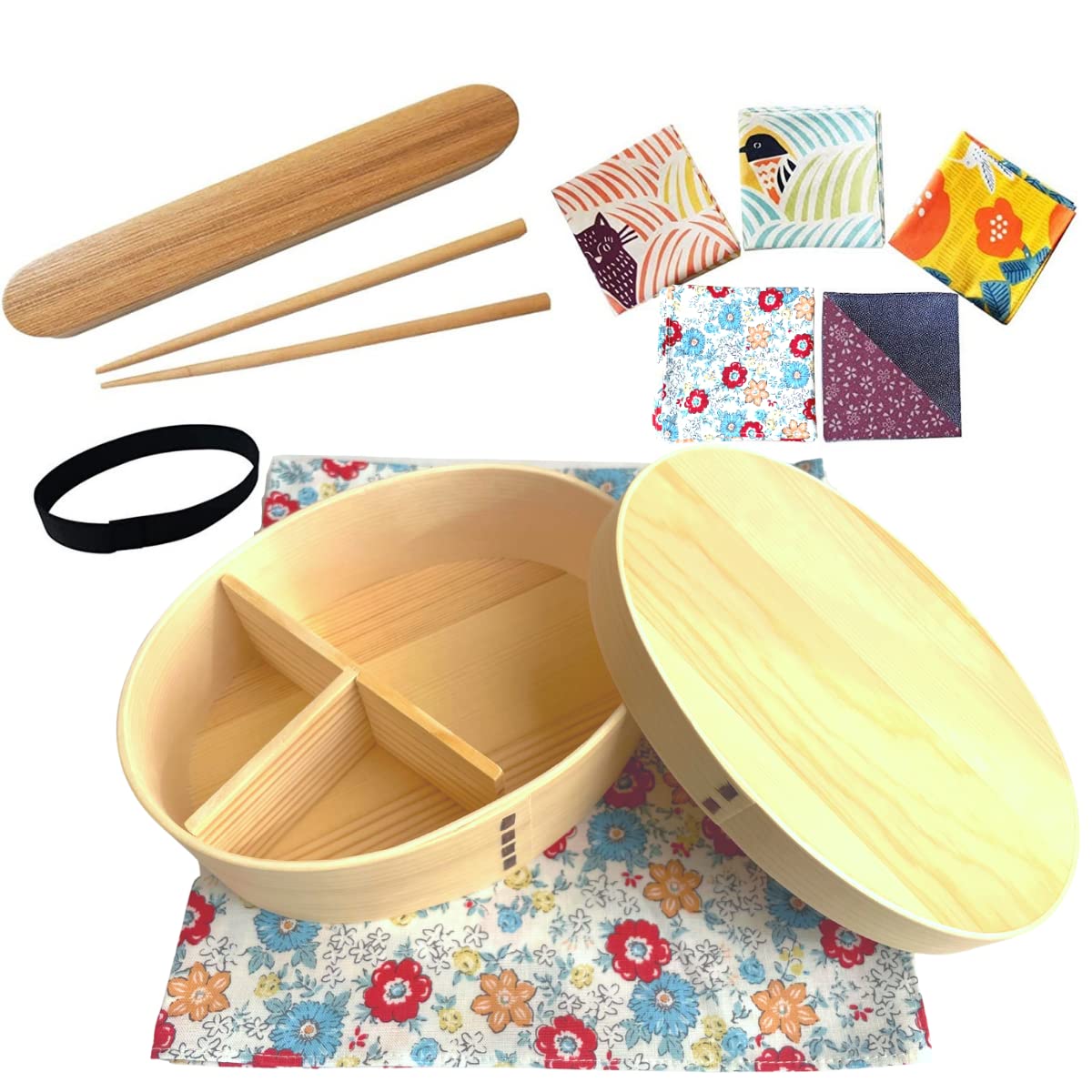 Magewappa Bento Box White 5pc Set Mini Bouquet Red Furoshiki 23oz Japan