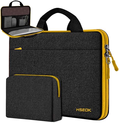 Miniatura 14 de Hseok Funda para laptop de 13.3 a 14 pulgadas, portafolios de 180 grados resistente al agua y a los golpes con forro de terciopelo suave, compatible