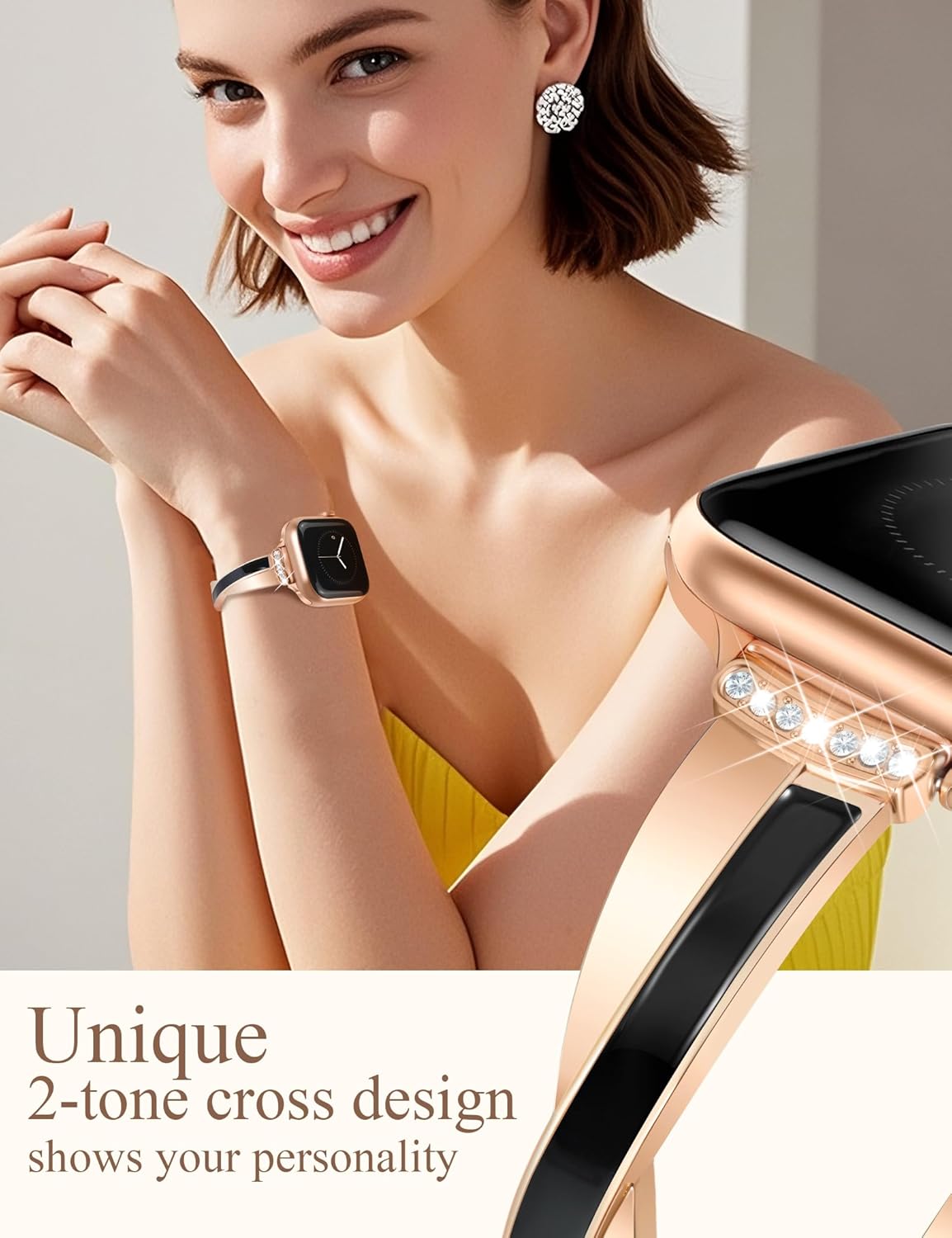 Rose Gold Slim Band for Women Compatible with Apple Watch 38mm 40mm 41mm 42mm(S10/11) Designer Bling Dressy Bracelet Adjustable Metal Strap for iWatch Series 11/10/9/8/7/6/5/4/SE 3/2/1 - Image 2