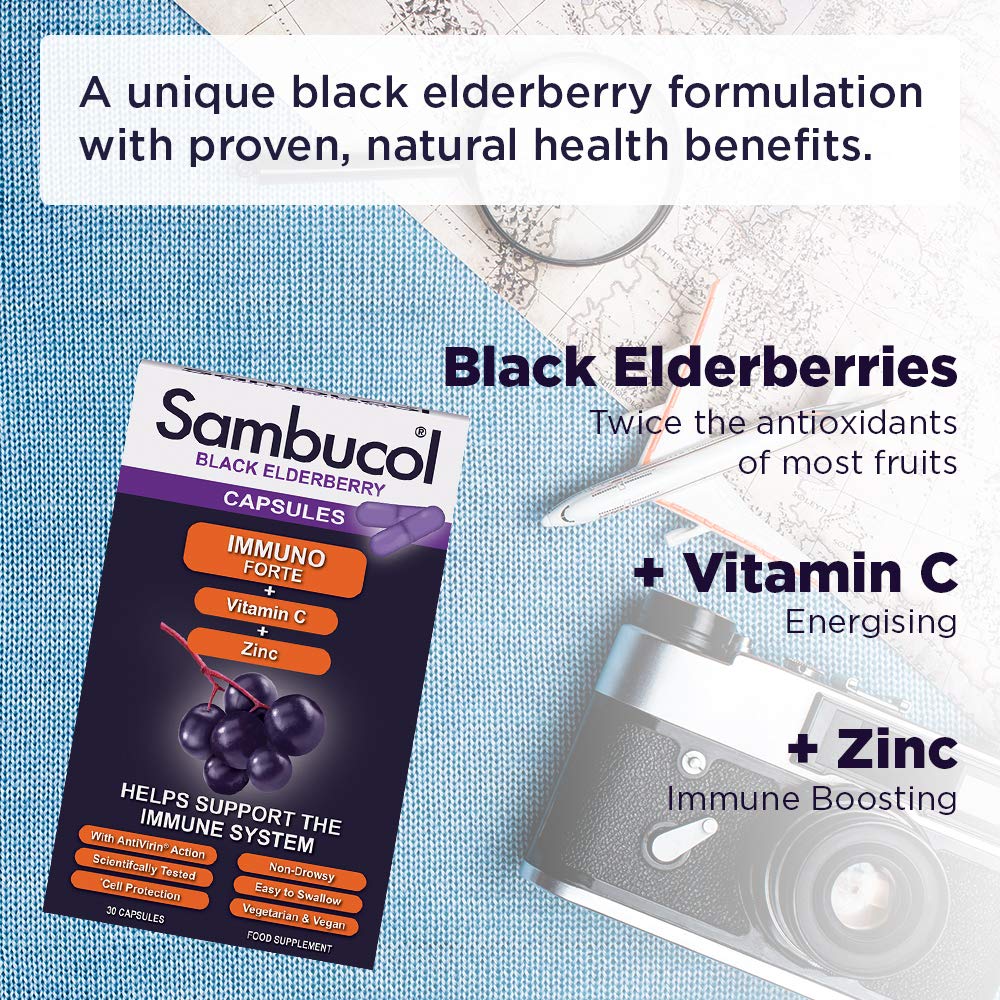 Sambucol Natural Black Elderberry Immuno Forte Capsules Vitamin C
