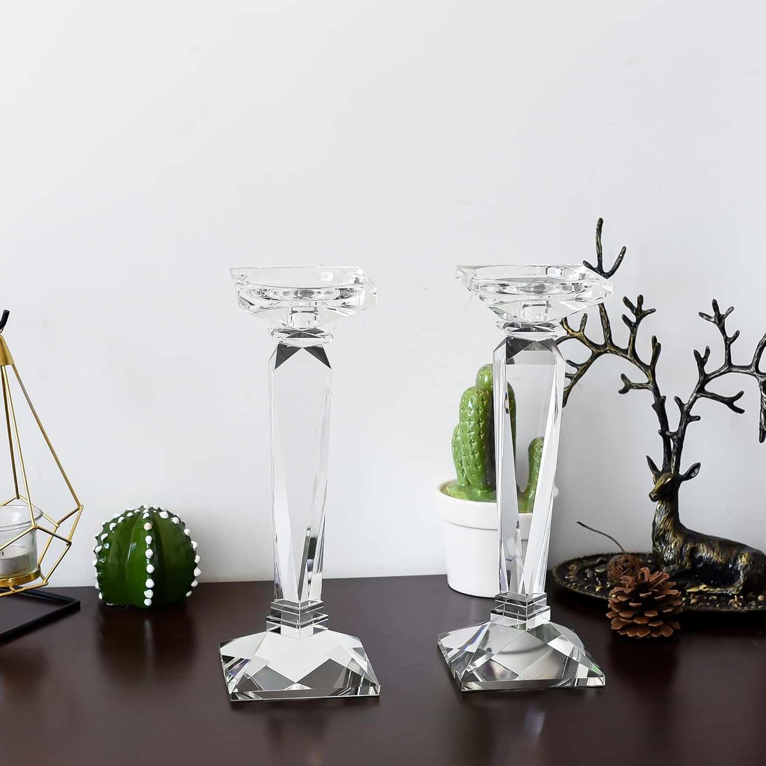 2-Pack Crystal Candlestick Holders, Clear Crystal Taper/Pillar Candles Holders,Table Centerpiece Home Decorative Candle Holders for Wedding, Dining, Party(10.6in Tall) - Image 4