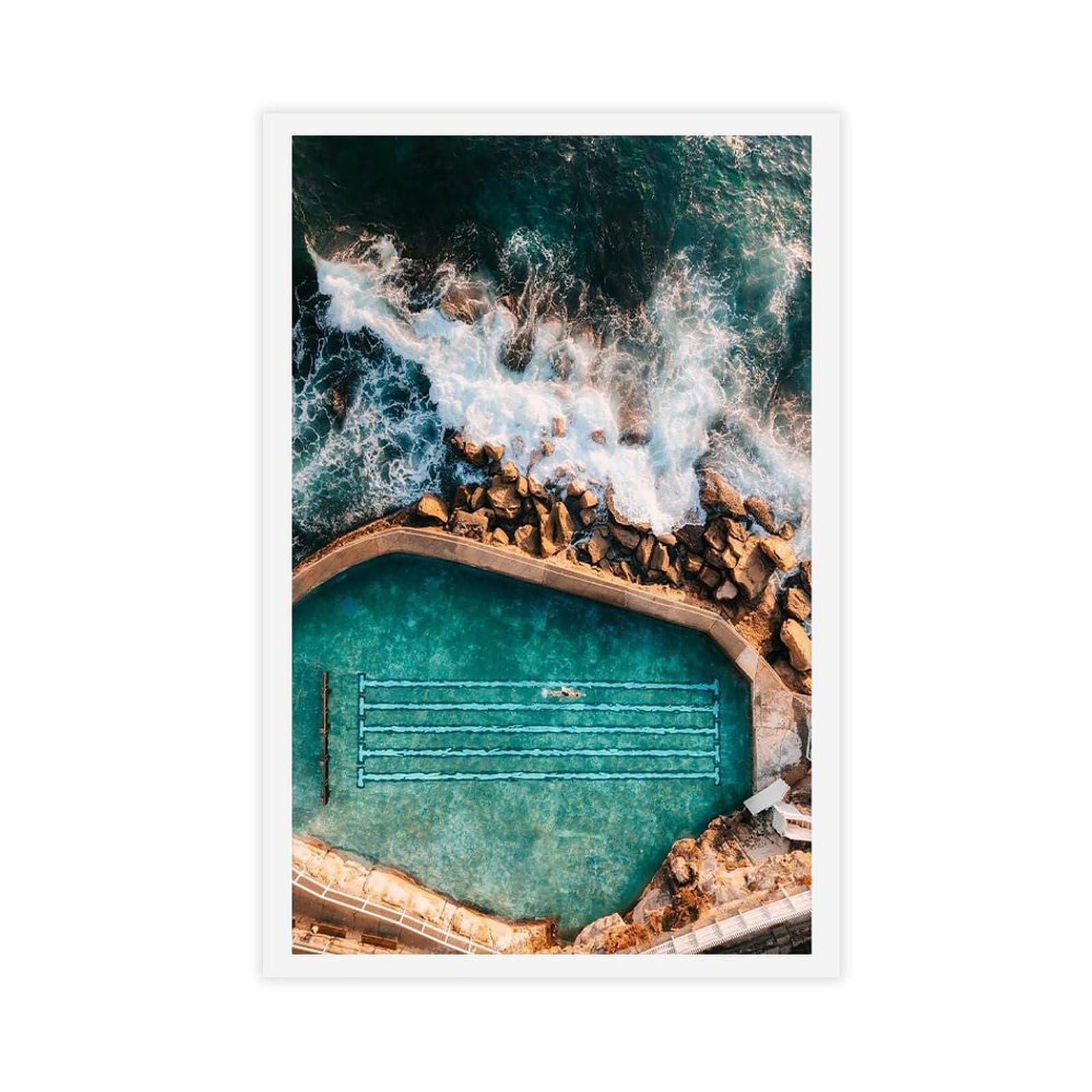 HEYANM Bronte Beach Print Sydney Ocean Pool Aerial Wall Art Canvas Poster Wall Art Paintings for Living Room Bedroom Decoration Unframe 20x30inch