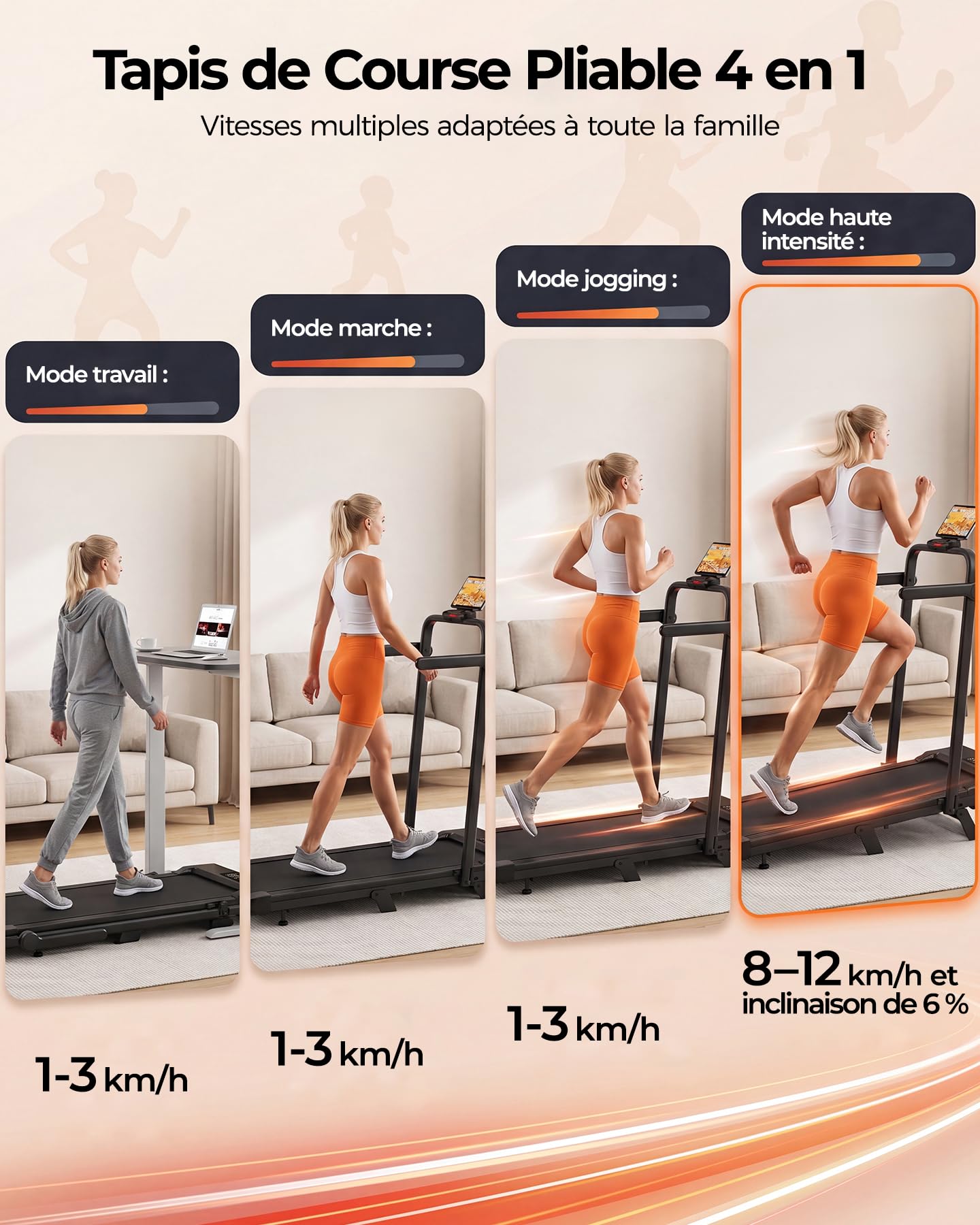 Superun Raceable Tapis de Course Inclinable 2.5HP Tapis de Marche avec Rampes, 1-6km/h, 1-12km/h APP Contrôle Max 136KG Walking Pad Portables avec Parcours d'entraînement et Courses Multi-Coureurs