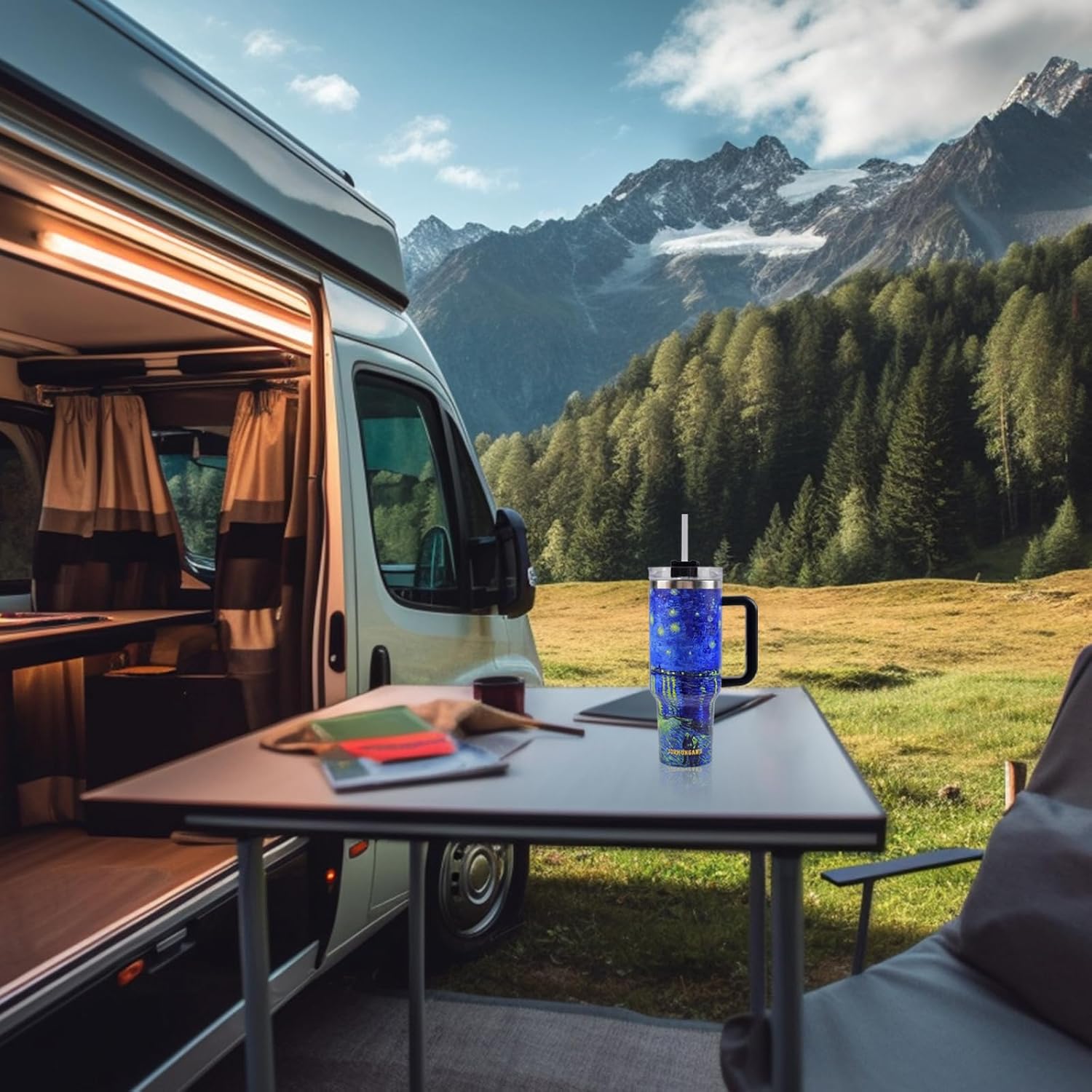 Jormungand 40 oz Tumbler with Handle and Straw Stainless Steel Vacuum Insulated Water Bottle for Hot or Cold Beverages Coffee Mug with Leak Proof Lid Gift for Women&Men Starry Night 2 - Image 7