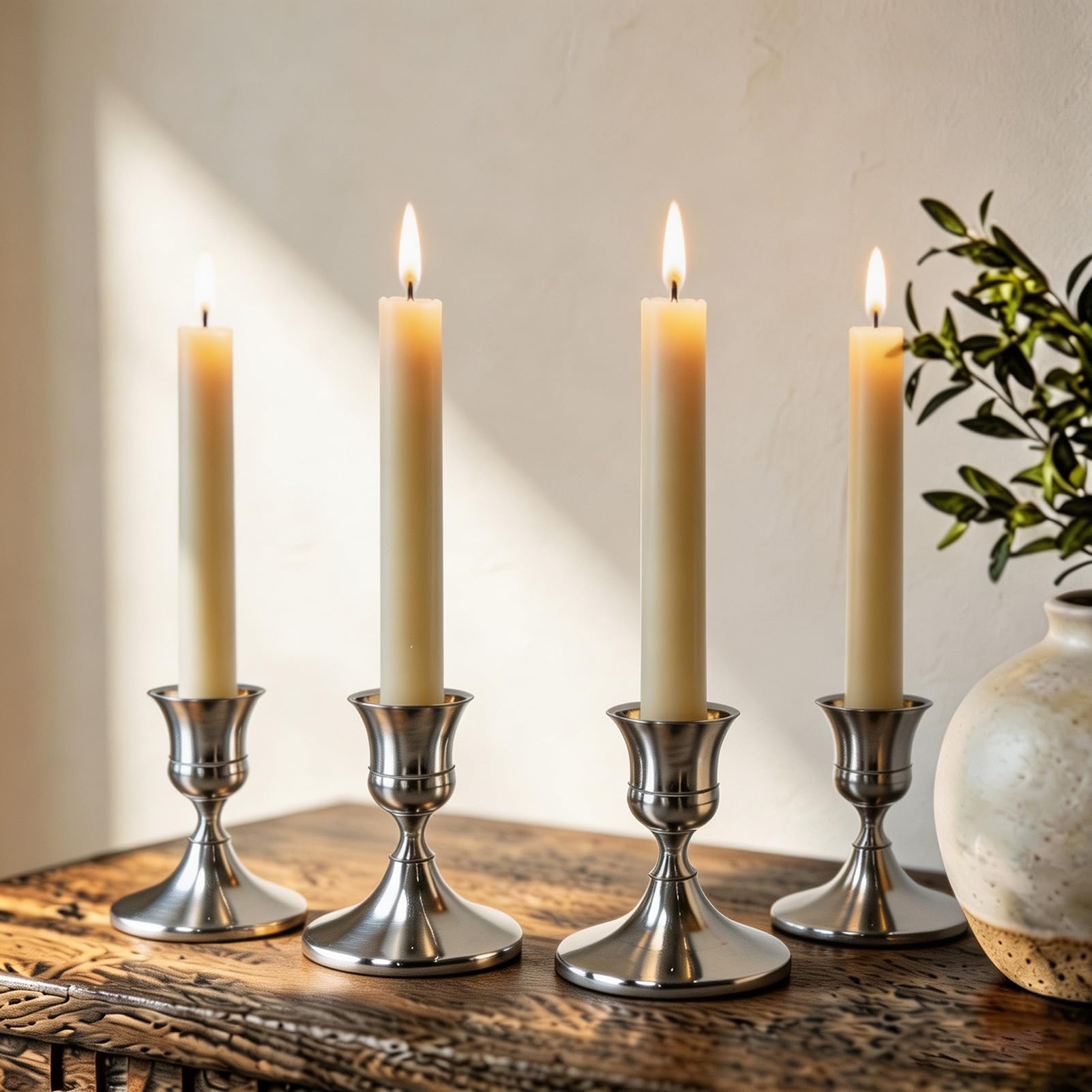 Candlestick Holders Taper Candle Holders,Set of 4 Silver Candle Stick Metal Candle Holder for Table Centerpiece,Wedding Reception, Festive Christmas Mantel Decoration or Home Decor (Silver)