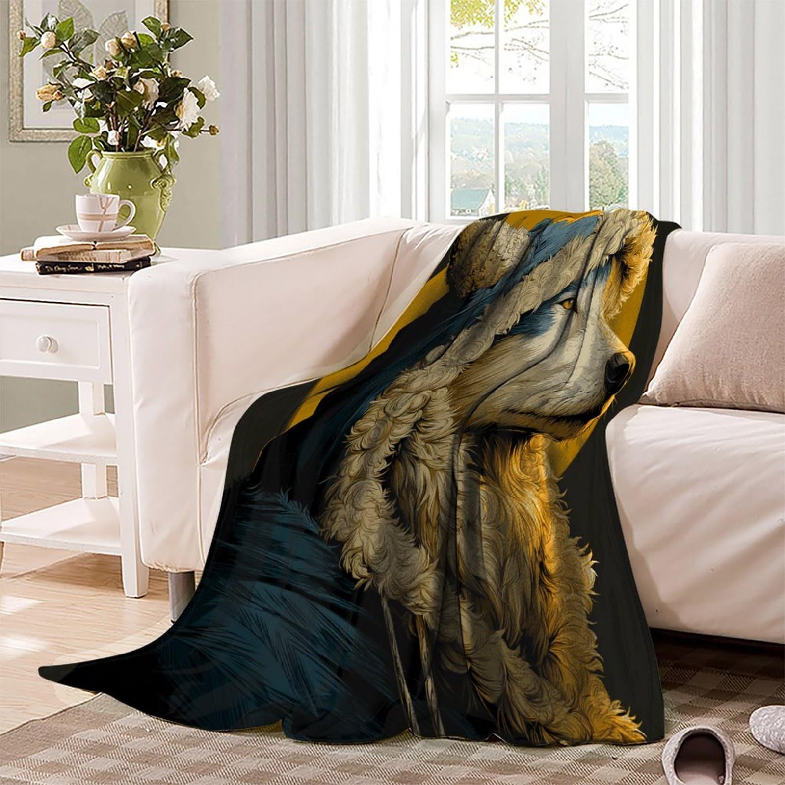 Wolf Ropa Cama Para Adolescente Estampada Manta De Felpa Cómoda Y Suave Y Esponjosa Adecuada Para Sofá Cama Sofá 80x90inch(200x230cm)