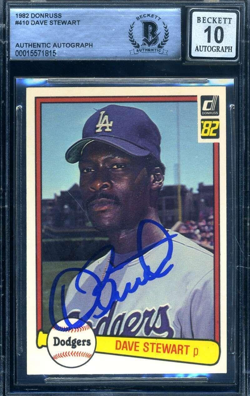 Dave Stewart Gem Mint 10 Beckett BAS Signed 1982 Donruss Rookie Autographed - Baseball Slabbed Autographed Cards