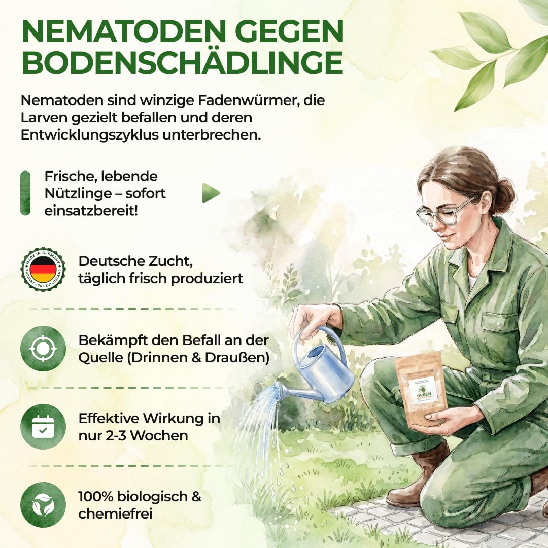 GREEN GUARDIA Item Name Nematoden gegen Eichenprozessionsspinner | 100 Mio. für 200m²-Biologische Nützlinge zur natürlichen Unterstützung | Für Eichen, Gärten, Parks, Grünanlagen & Landschaftsflächen