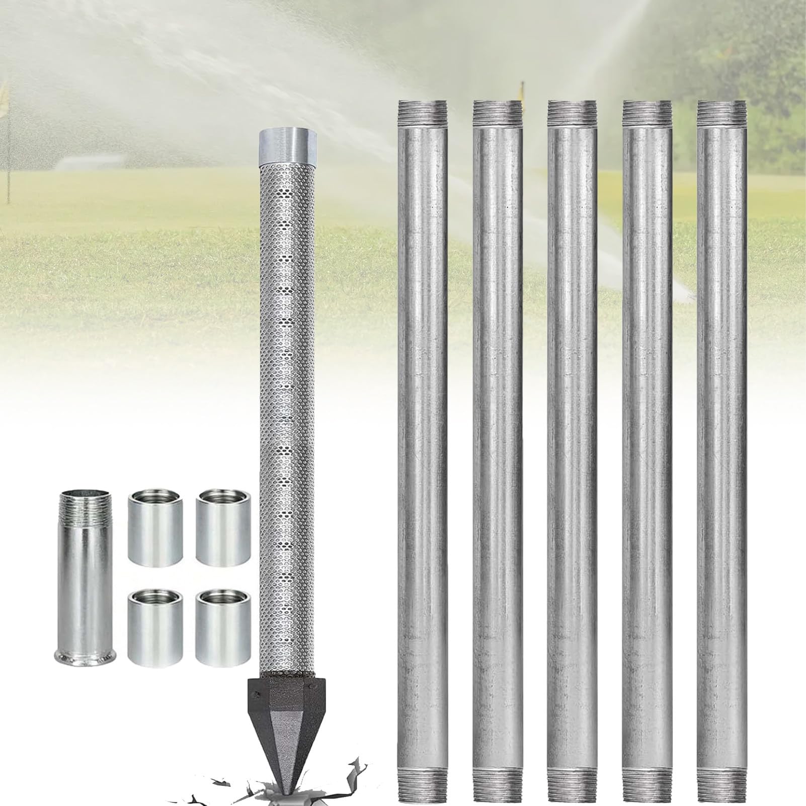 Ofyphth Sand Point Well Kit, Heavy Duty Shallow Well Drilling Kit, 1-1/4" Stainless Steel Drive Point, with 60 Mesh Screen, for Garden Irrigation & Water Supply. 6M