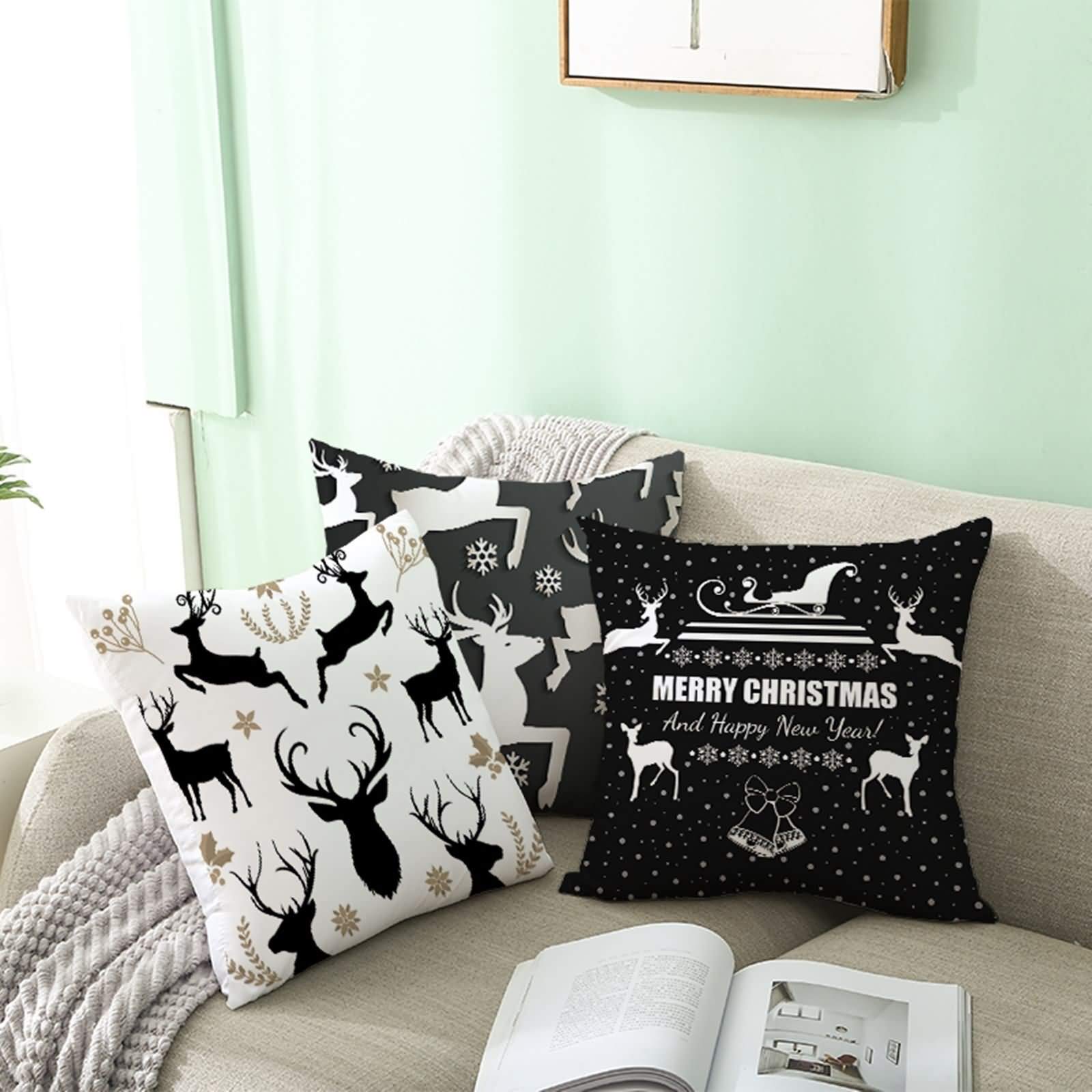 Daesar Federa Cuscino Natale, Federe per Auto Blu Rosso Bianco Federa Singola Cuscino Divano Palla Stella Fiocco di Neve Federe 40x40 Decorative Poliestere, 1 Pezzo
