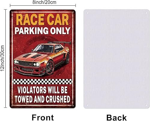 Miniatura 2 de GLOBLELAND Letrero de metal rojo divertido con texto en inglés "Race Car" de 12 x 8 pulgadas, letrero de advertencia vintage, placa de metal de