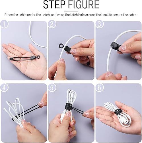 Miniatura 5 de Nuanchu 40 piezas de bridas para cables de silicona, soporte reutilizable, correas ajustables, organizador multiusos para cables de carga para