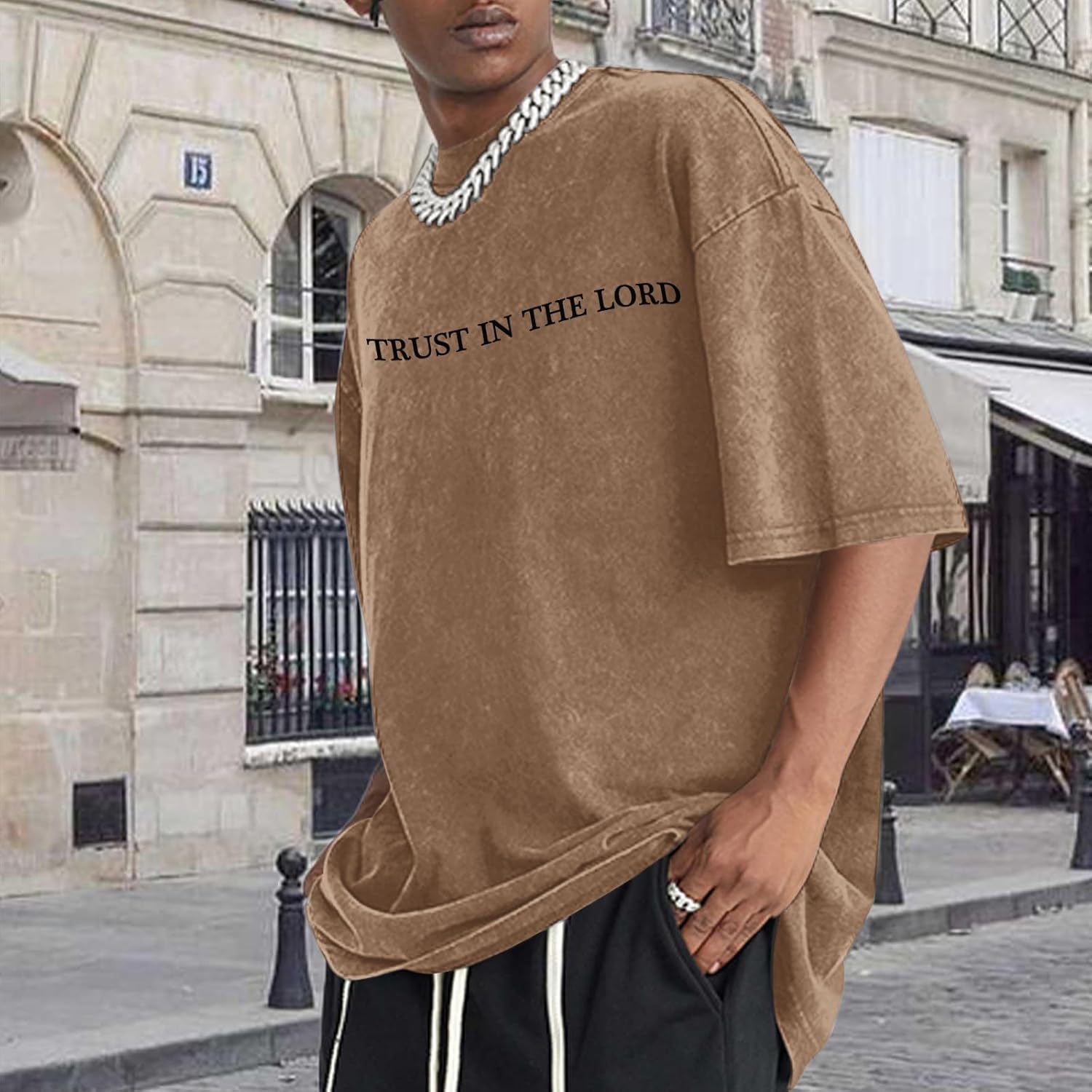 Mens Oversized Christian Shirts God Faith Jesus Religious Tshirts Trust in The Lord Bible Verse Tees Acid Wash Tops - Image 4