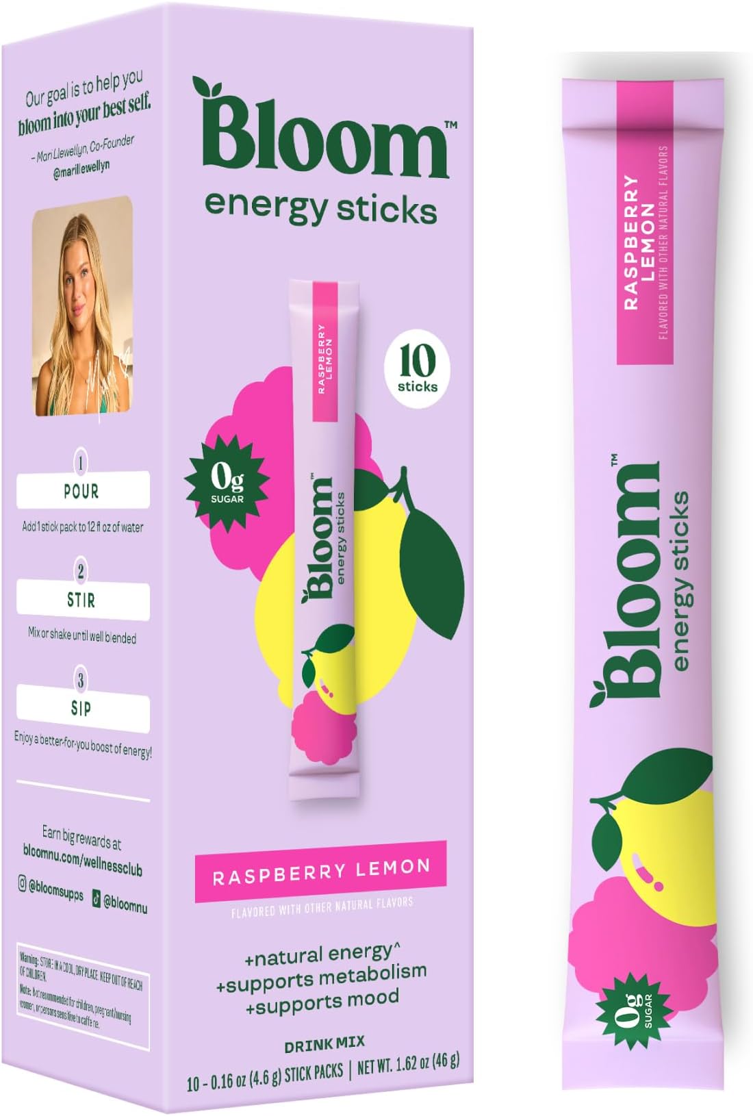 Bloom Nutrition Energy Drink Powder Packets, Sugar Free Energy Drink Mix with L-Theanine, B Vitamins & Natural Caffeine, On the Go Powder Sticks for Natural Energy, 10 Calories (10 Pouches (Pack of 1