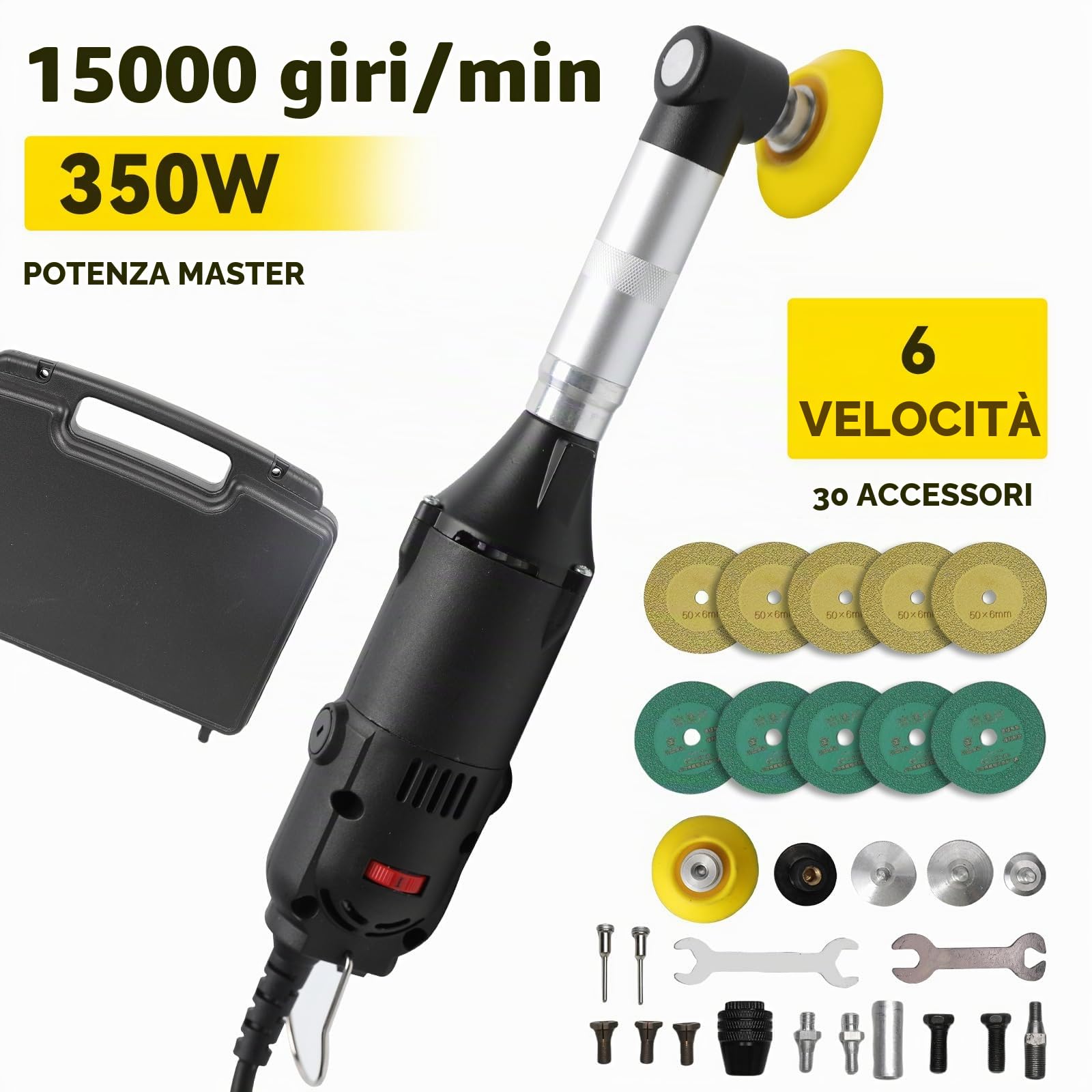 Smerigliatrice diritta professionale 350 W, levigatrice lucidatrice per piastrelle, elettrico a 6 velocità 15000 giri/min, pinza Ø3 mm