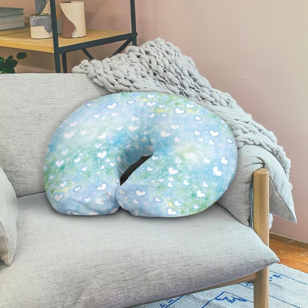 Zanxiantu Blue Green Heart Breathable Nursing Pillow Covers Girls Breastfeeding Pillow Slipcover Skin Friendly Nursing Pillow Cover for Baby Boys Fits Infant Nursing Pillow Case