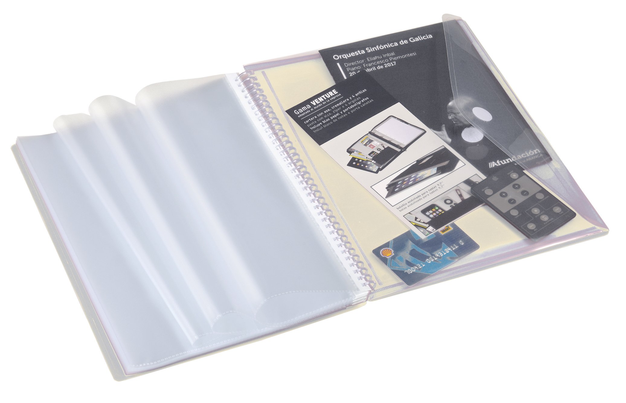 Image secondaire de Classeur à spirale kangourou 20 pochettes en polypropylène DIN A4 + enveloppe + élastique de fermeture transparente