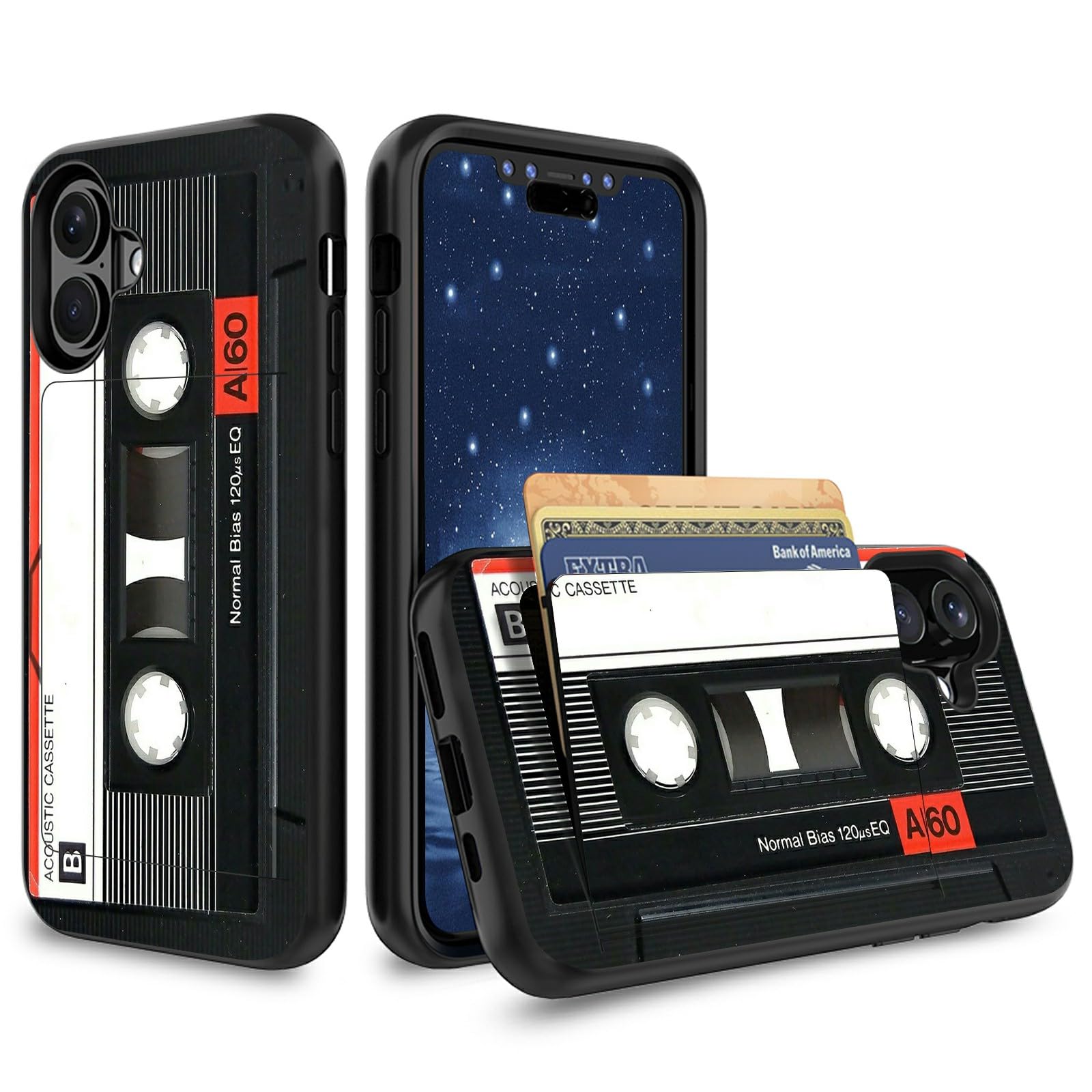 CGFGHHUY for iPhone 16 Plus Case Wallet Case with Card Holder Hybrid Dual Layer Soft Silicone Hard PC Hidden IDs Credit Card Flip Cover for iPhone 16
