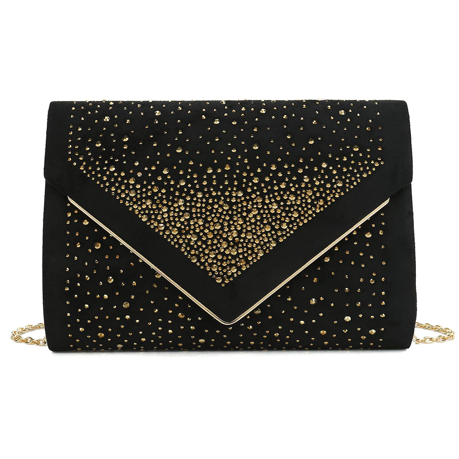 CHARMING TAILOR Envelope Purse Formal Faux Suede Clutch Rhinestone Evening Bag for Women Party Handbag