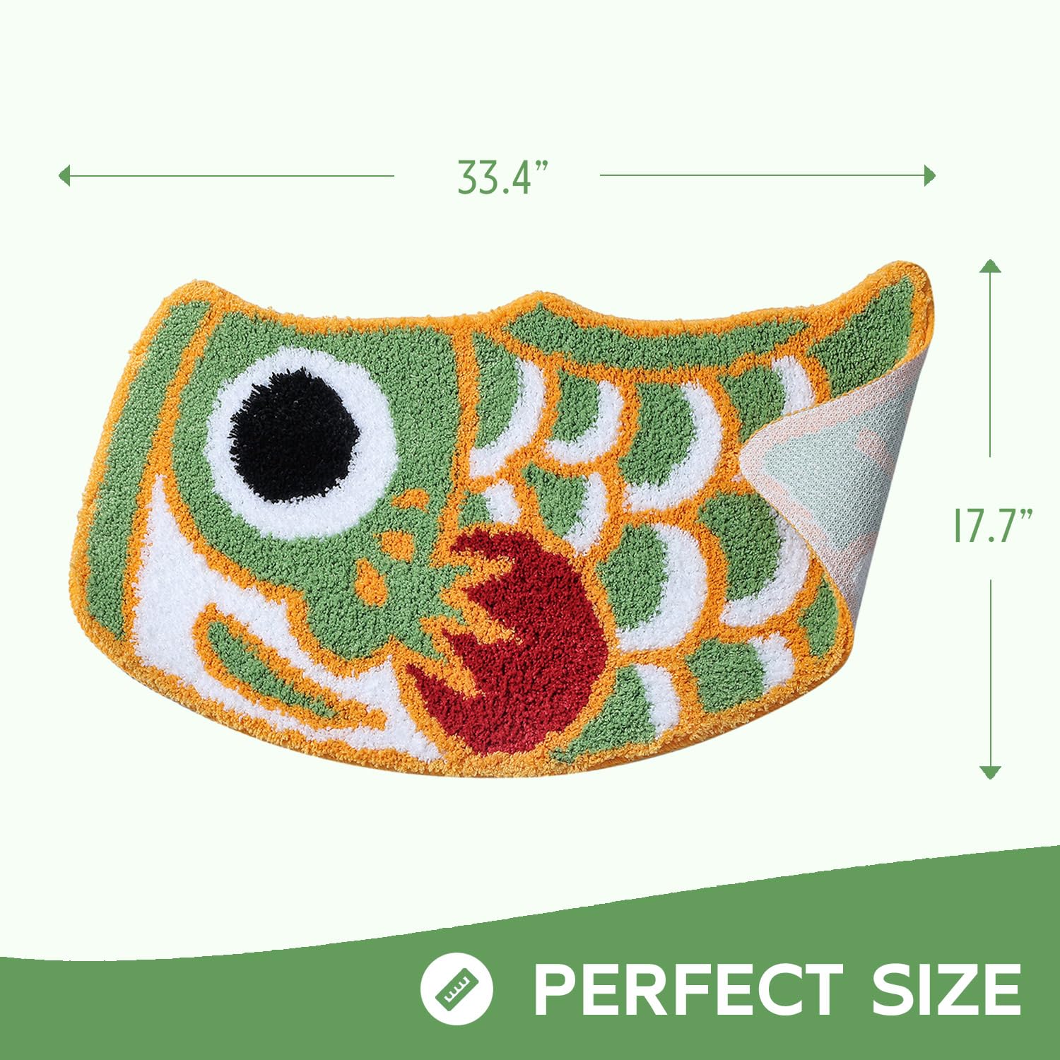 Feblilac Cute Bathroom Rug Soft Green Fish Bath Rugs, Japanese Koi Decor Accent Rug - Image 2