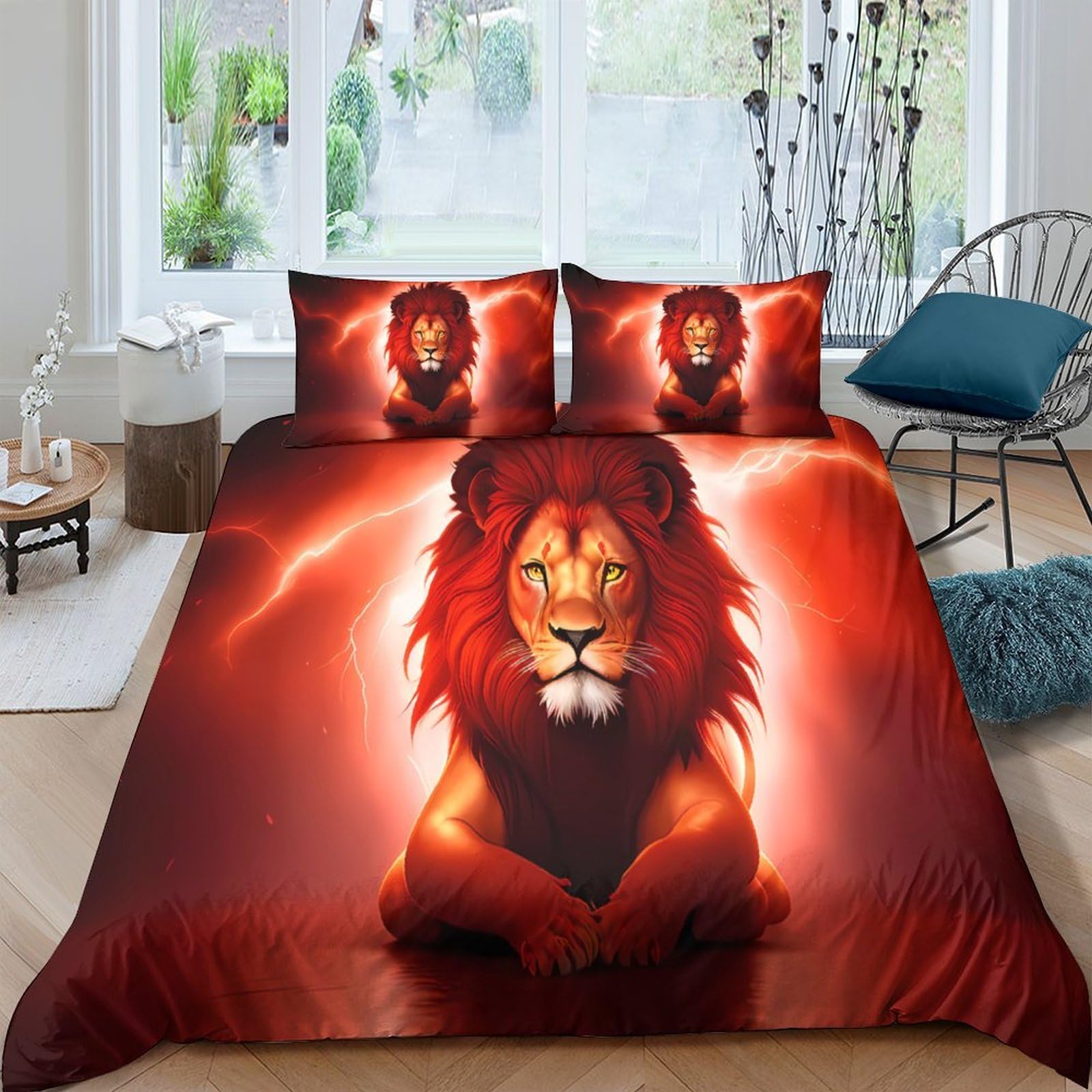 Ctjqhvkz Style-8 3D Printed Majestic Lion Fitted Sheet Microfiber Red Wild Animal Bed Cover For Bedroom Dorm Mattress Protection Decor Single（135X200cm）