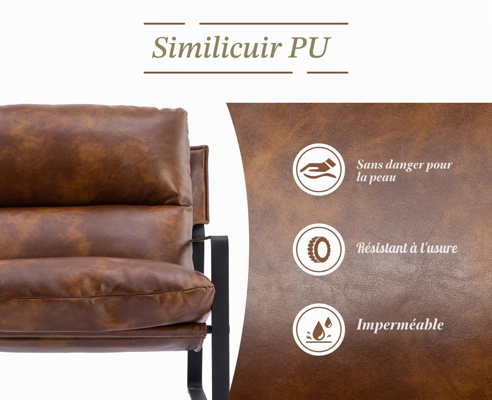 Ya-Home Fauteuil de Salon Moderne en Cuir PU, Marron