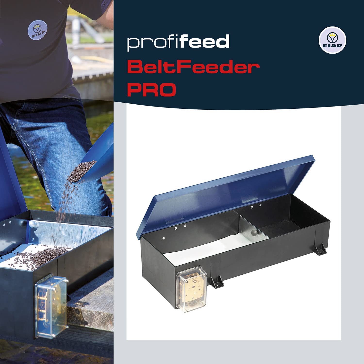 FIAP profifeed BeltFeeder PRO 3 kg / 12 h - Futterautomat - Fischfutterautomat - Teichwirtschaft - Teichfische - mechanisches Uhrwerk - Gleitringlager - Fischzucht - Füllmenge Futterkasten 3 kg