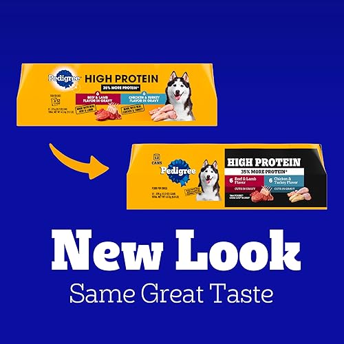 Miniatura 3 de Pedigree High Protein - Alimento húmedo suave para perros adultos, cordero de ternera y pollo pavo en salsa, latas de 13.2 onzas (12 unidades,