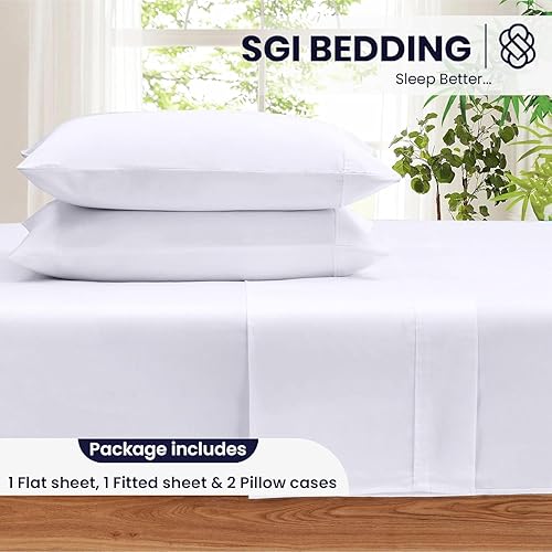 Miniatura 2 de SGI bedding Sábanas de lujo de 4 piezas 100% algodón Supima, tamaño individual, 500 hilos, sábana 100% algodón, juego de sábanas de bolsillo