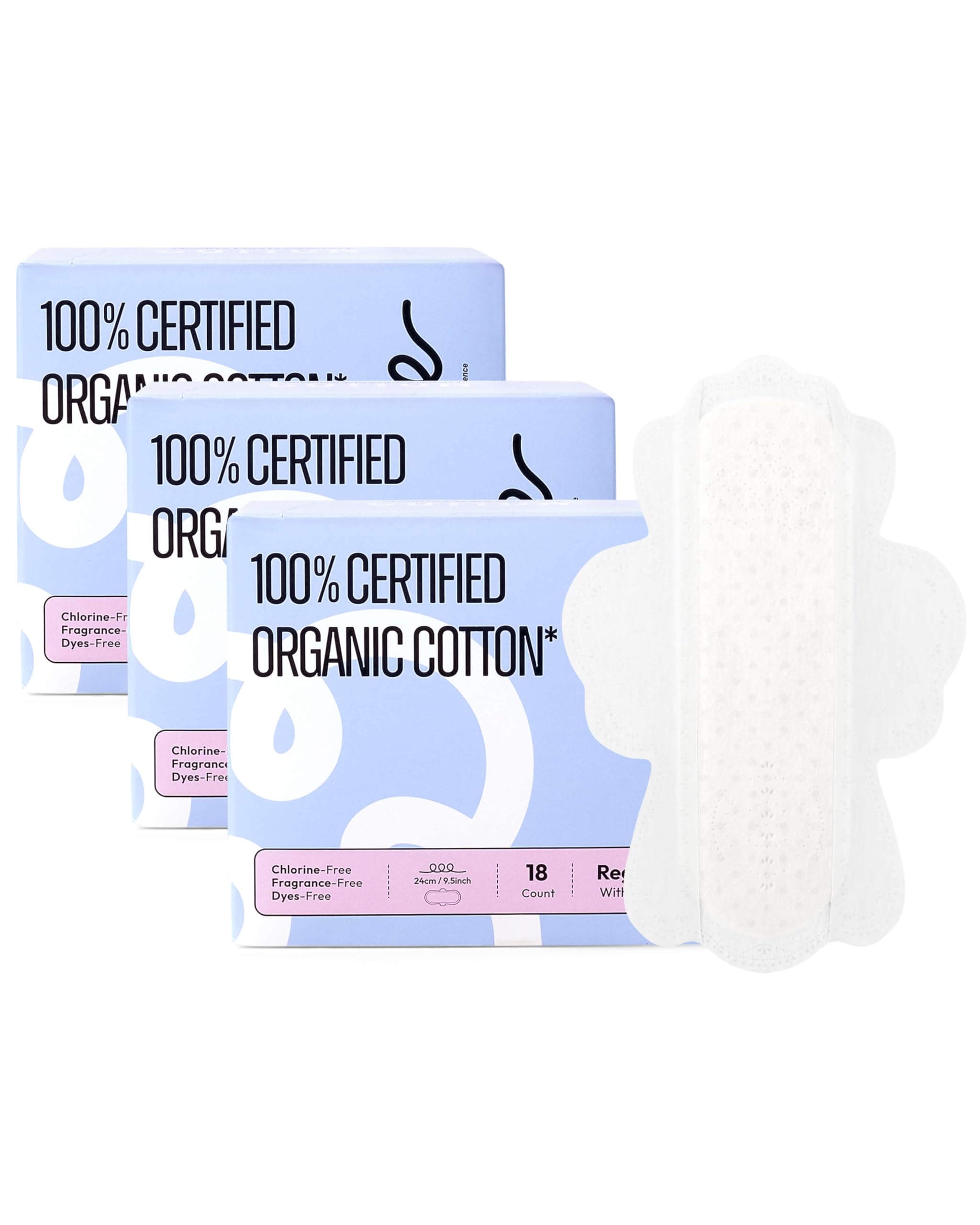 RPE Life 54 Stück Menstruationsbinden aus 100% Bio-Baumwolle mit Flügeln | Atmungsaktive, ultradünne Menstruationspads mit Flügeln und zuverlässigem Auslaufschutz für empfindliche Haut.