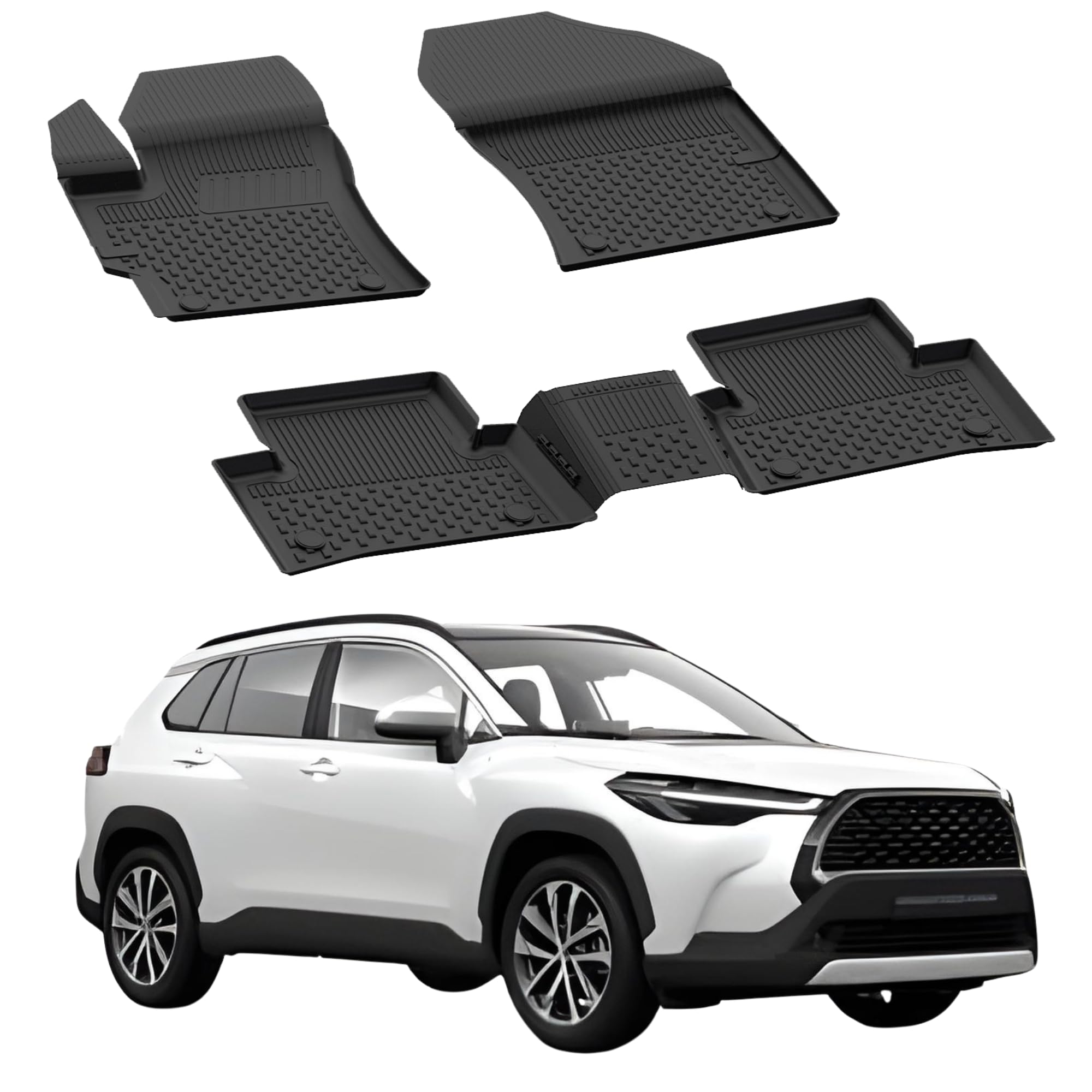 Sahler Alfombrillas de Coche compatibles con Toyota Corolla Cross 2020-2026 | 4.5D Premium TPE Goma Antideslizante Alfombrillas de Goma Impermeable Coche Coche Negro