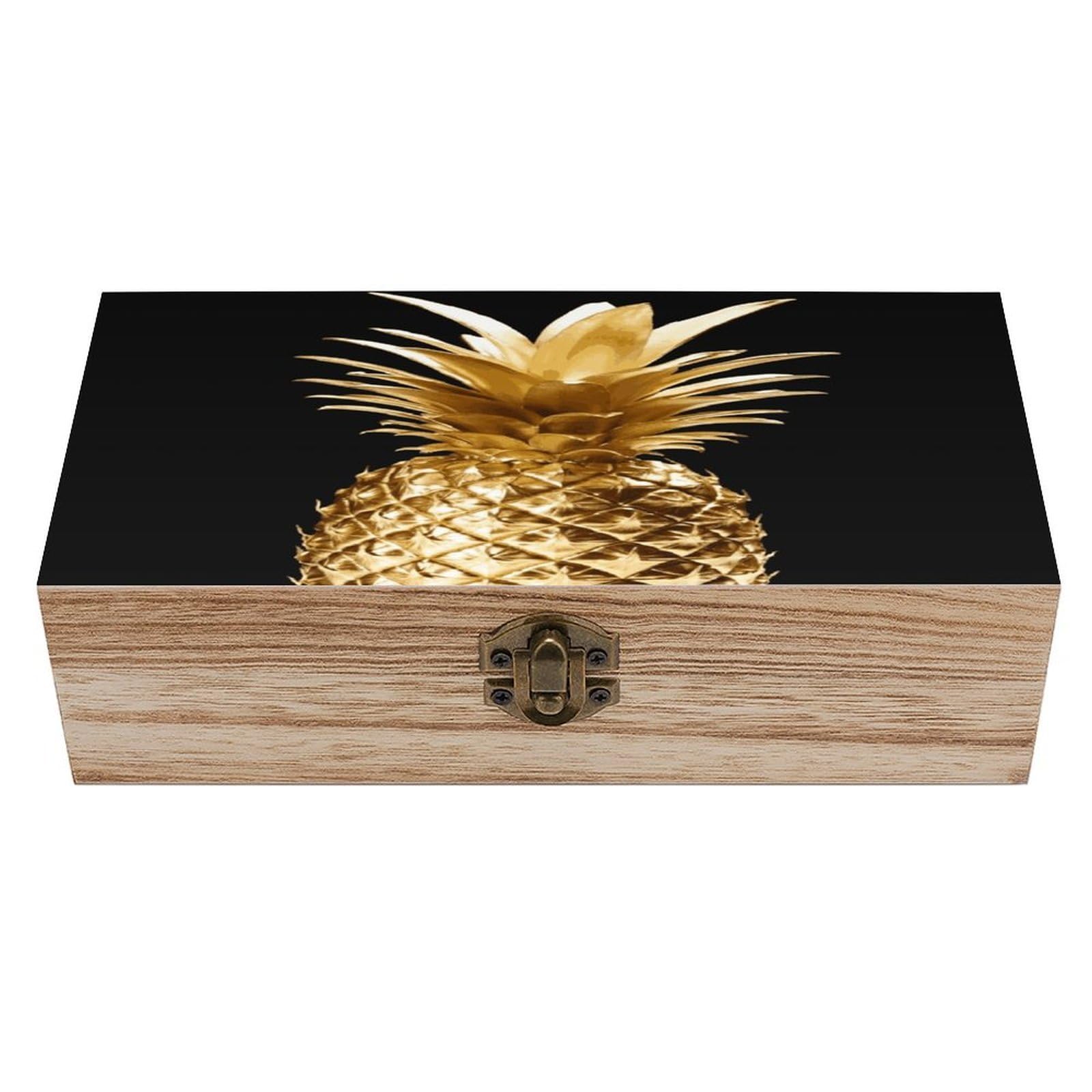 JTREHY Gold Pineapple Wooden Keepsake Box Vintage-Style Wood Keepsake Case with Hinged Lid Solid Wood Boxes Beautifully Memory Treasure Case Vintage-Style Wooden Storage Box