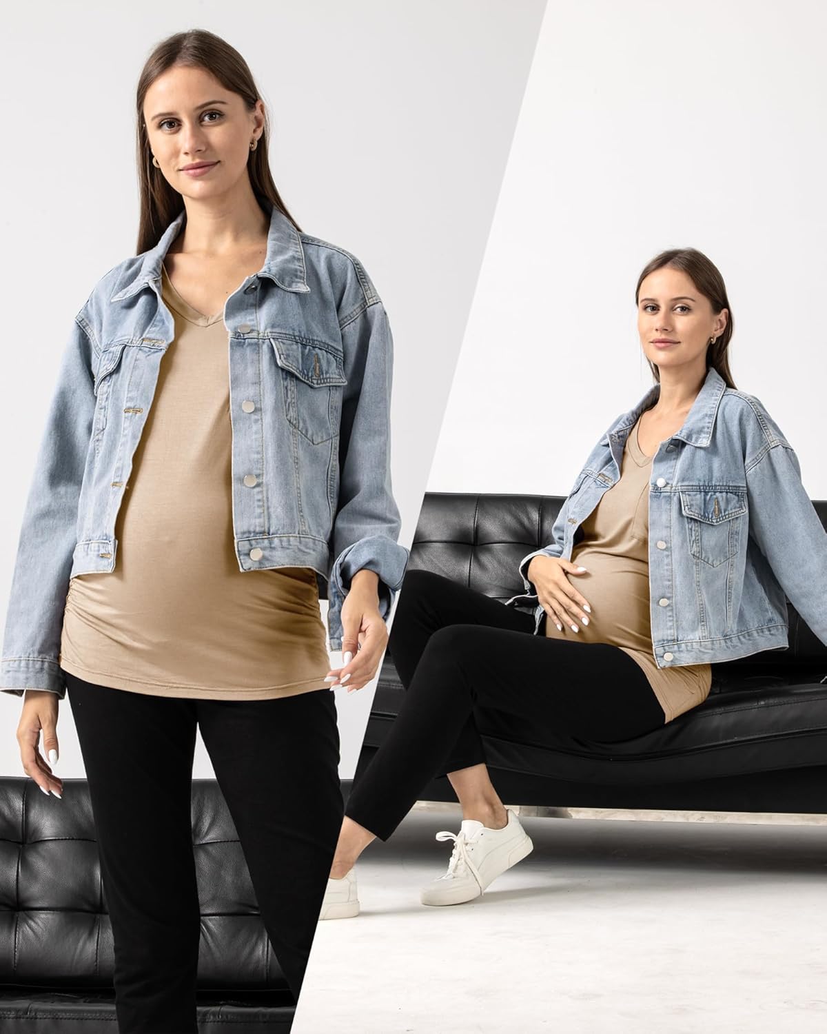 Rnxrbb Long Enough Maternity Shirts Short Sleeve Summer Pregnancy Tops& Tees Clothes V Neck Casual Outfits for Women 3 Pack - Image 2