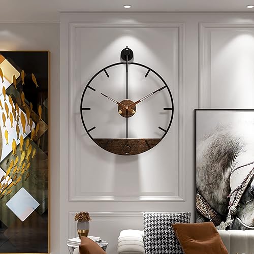 Miniatura 2 de DAYDAYART Reloj de pared moderno con esfera de nogal de madera, gran decoración de pared simple, marco de metal, reloj silencioso sin tictac para