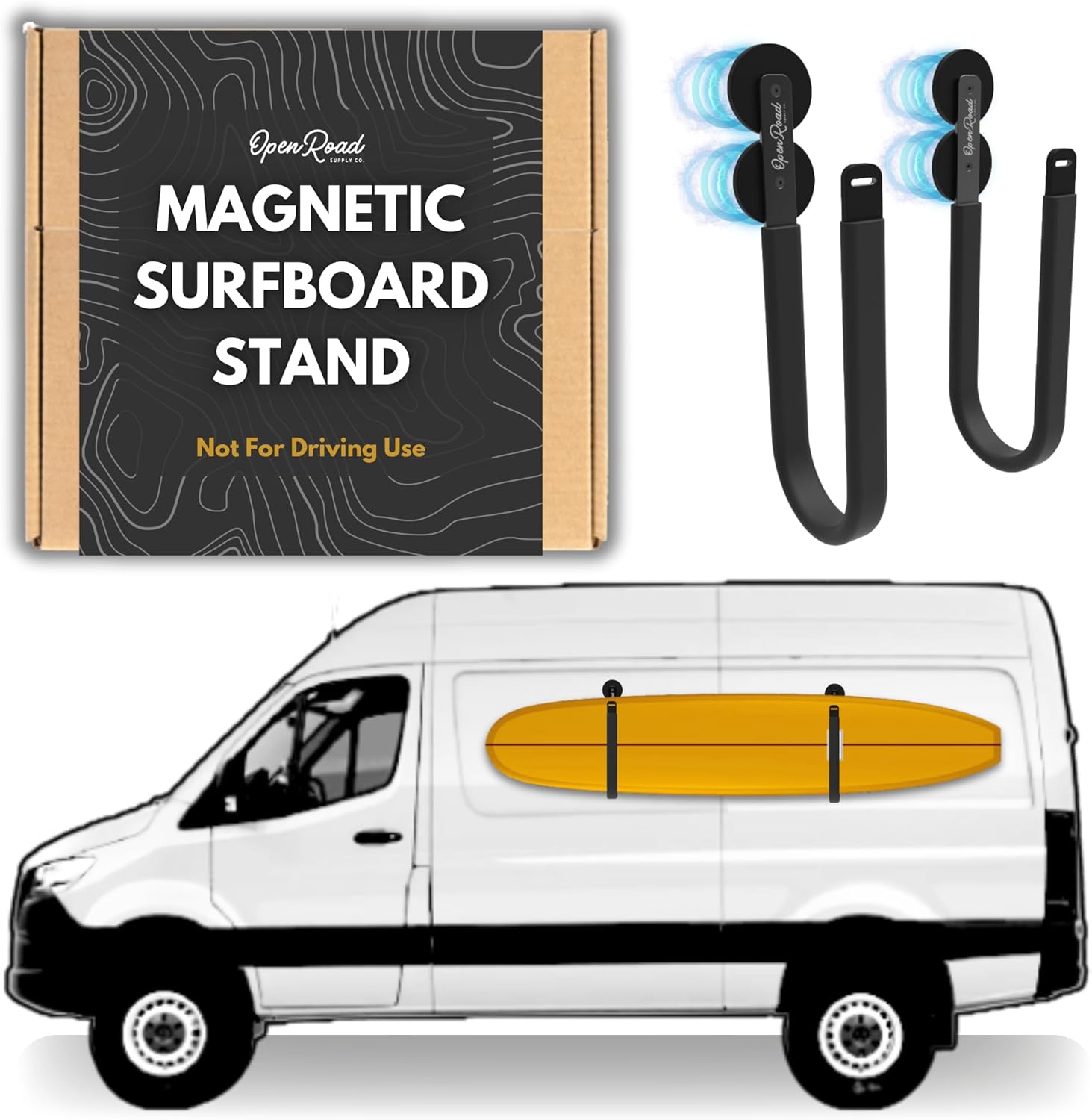 Magnetic Surfboard Stand | DohoDock – Parking Lot & Beach Use – Not for Driving – Protective Board Rest for Longboards & SUPs – Portable Stand for Sprinter, Transit & Steel Vehicles – Padded, No Tools