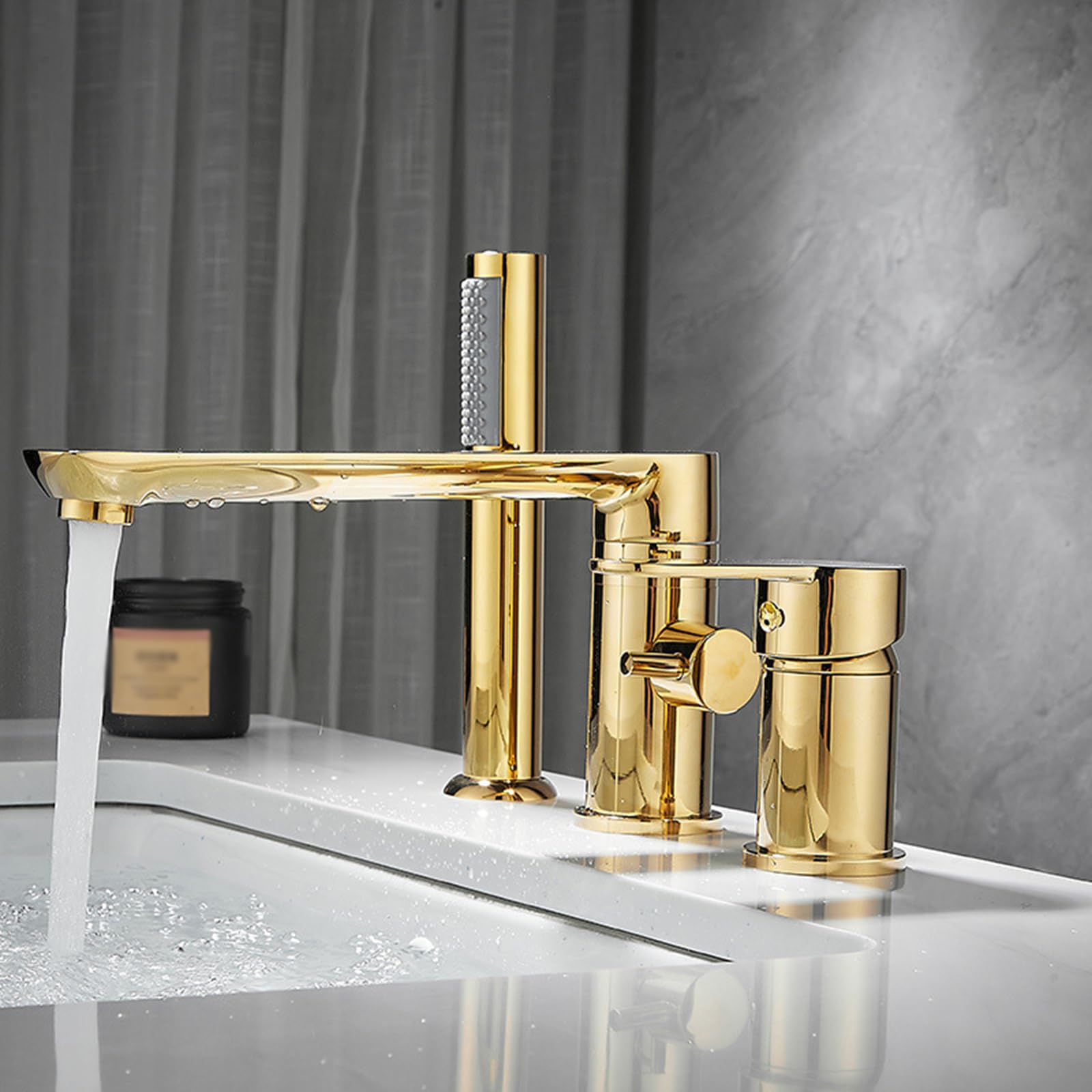 Robinetterie de salle de bain 3 trous en laiton massif or au design épuré